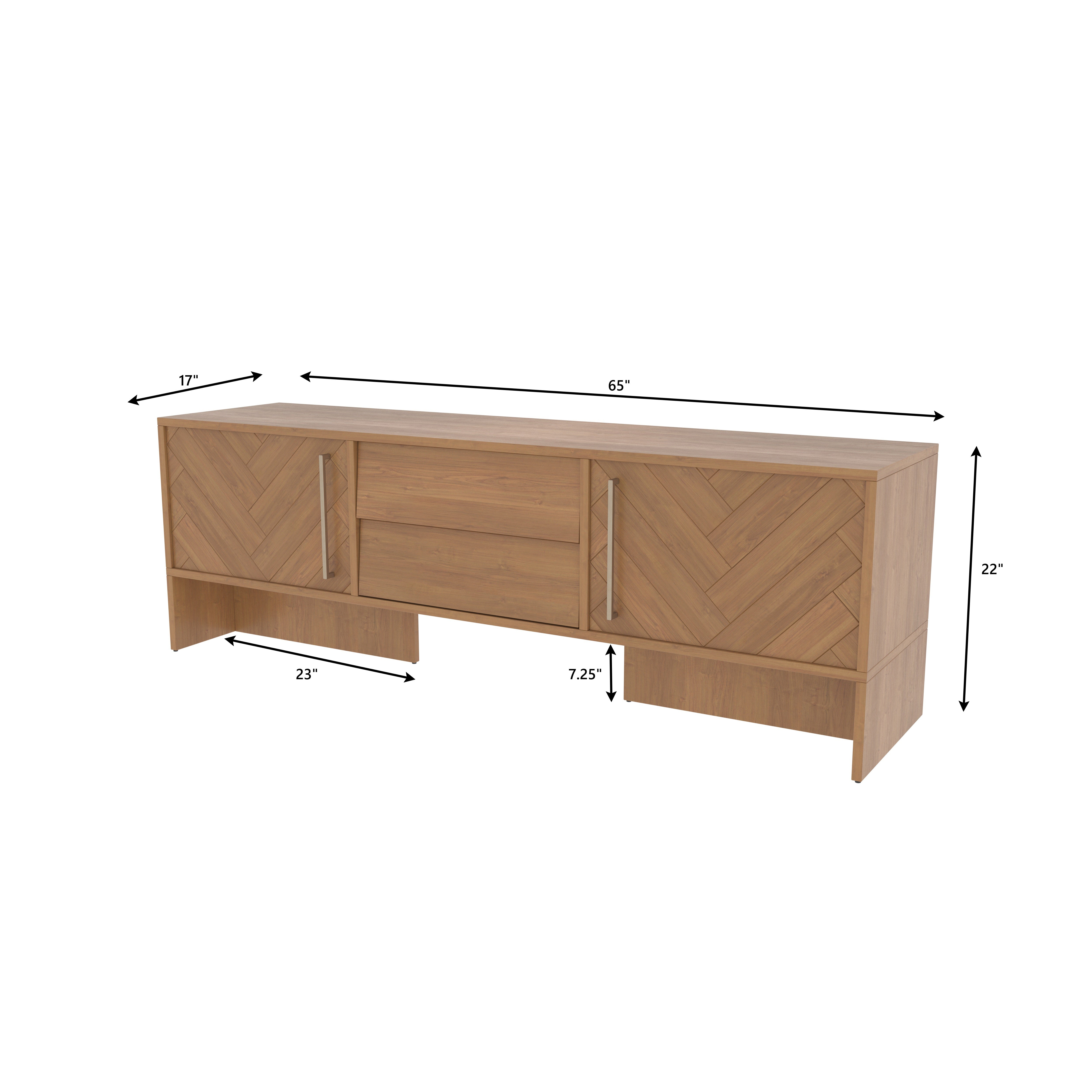 Chevron Pattern TV Console - Natural Finish Media Cabinet Tv stand
