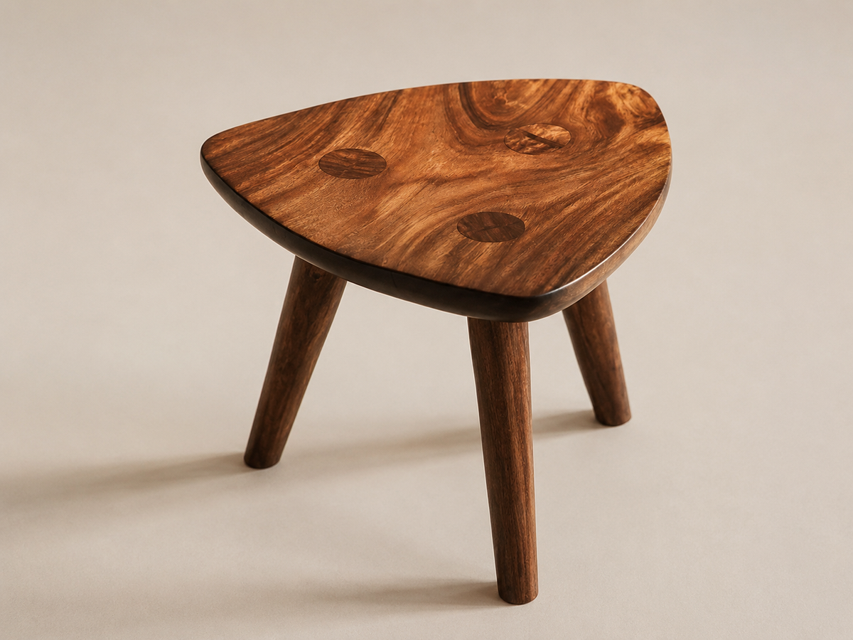 Rustic Round Wooden Stool with Curved Legs and Handcrafted Top Stool