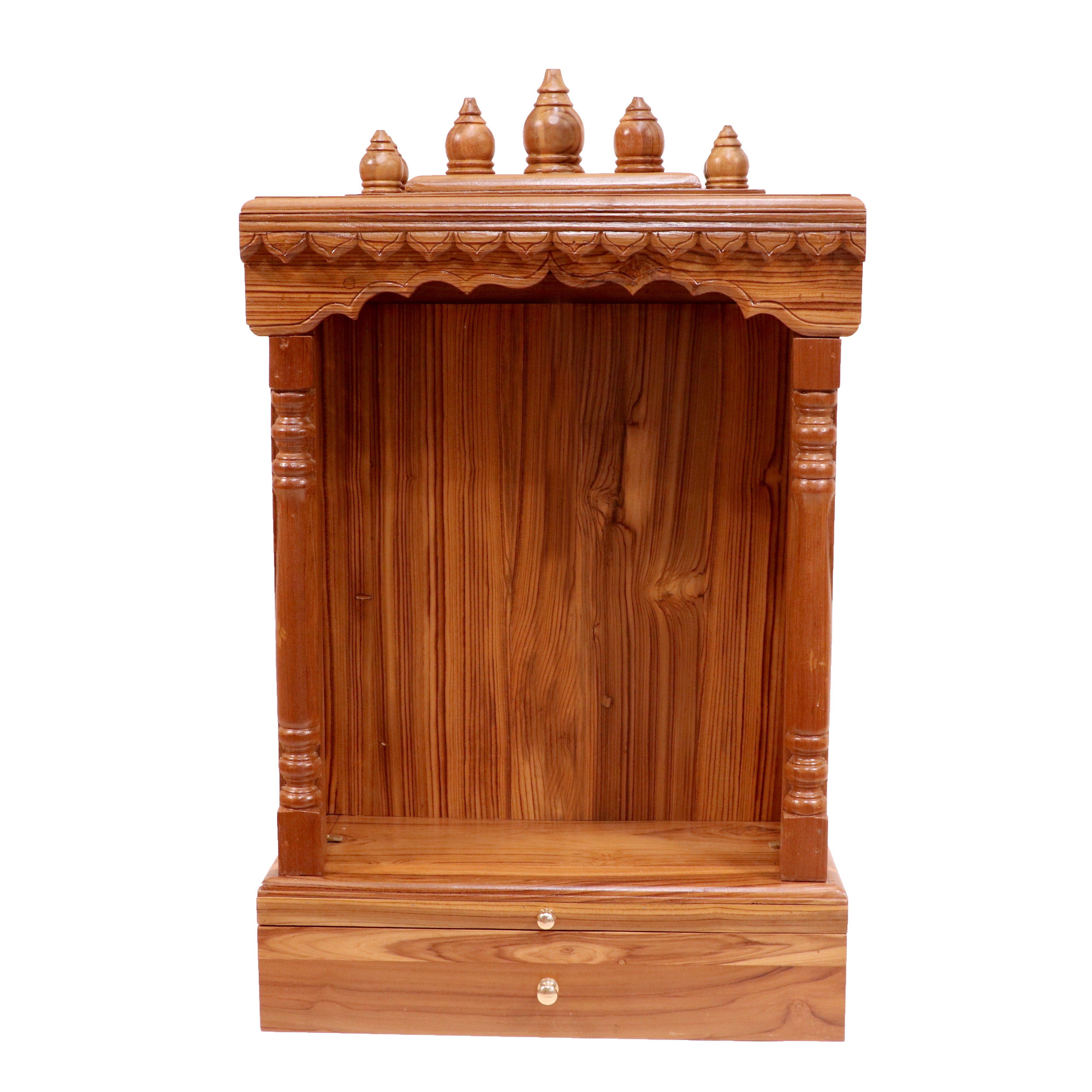 Vintage Tone Finish with Carved Jali Handmade Wooden Temple for Home Temple