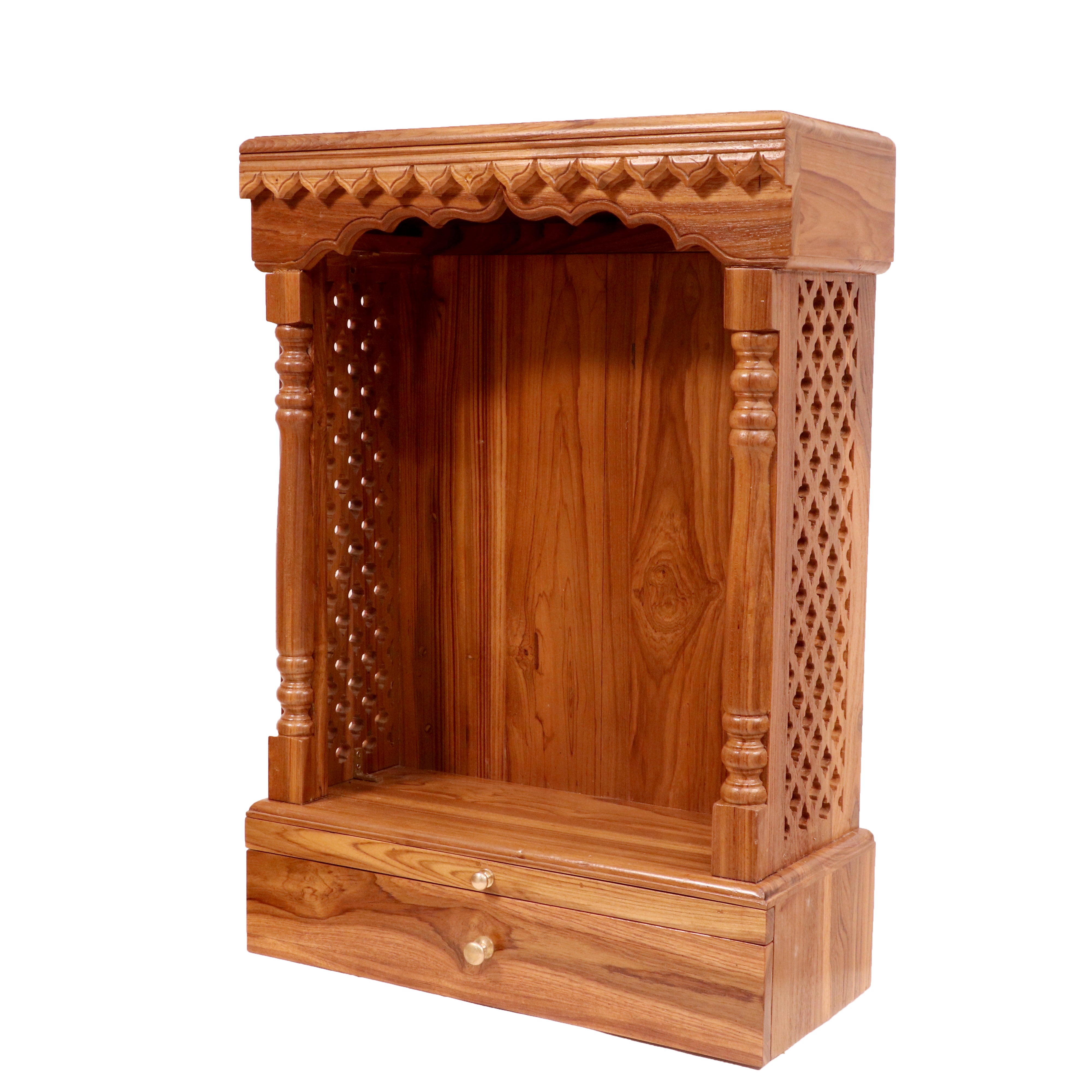 Heritage Style Handmade Foldable Jali Finish Wooden Temple for Home Temple