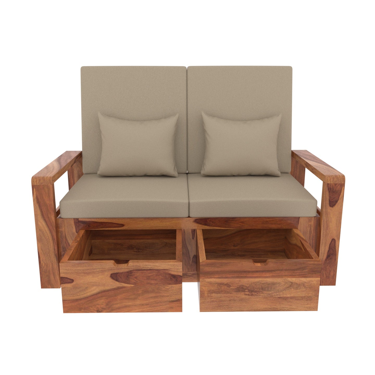 Mellow Cream Premium Sheesham Wooden 2 Seater Sofa with Storage Sofa