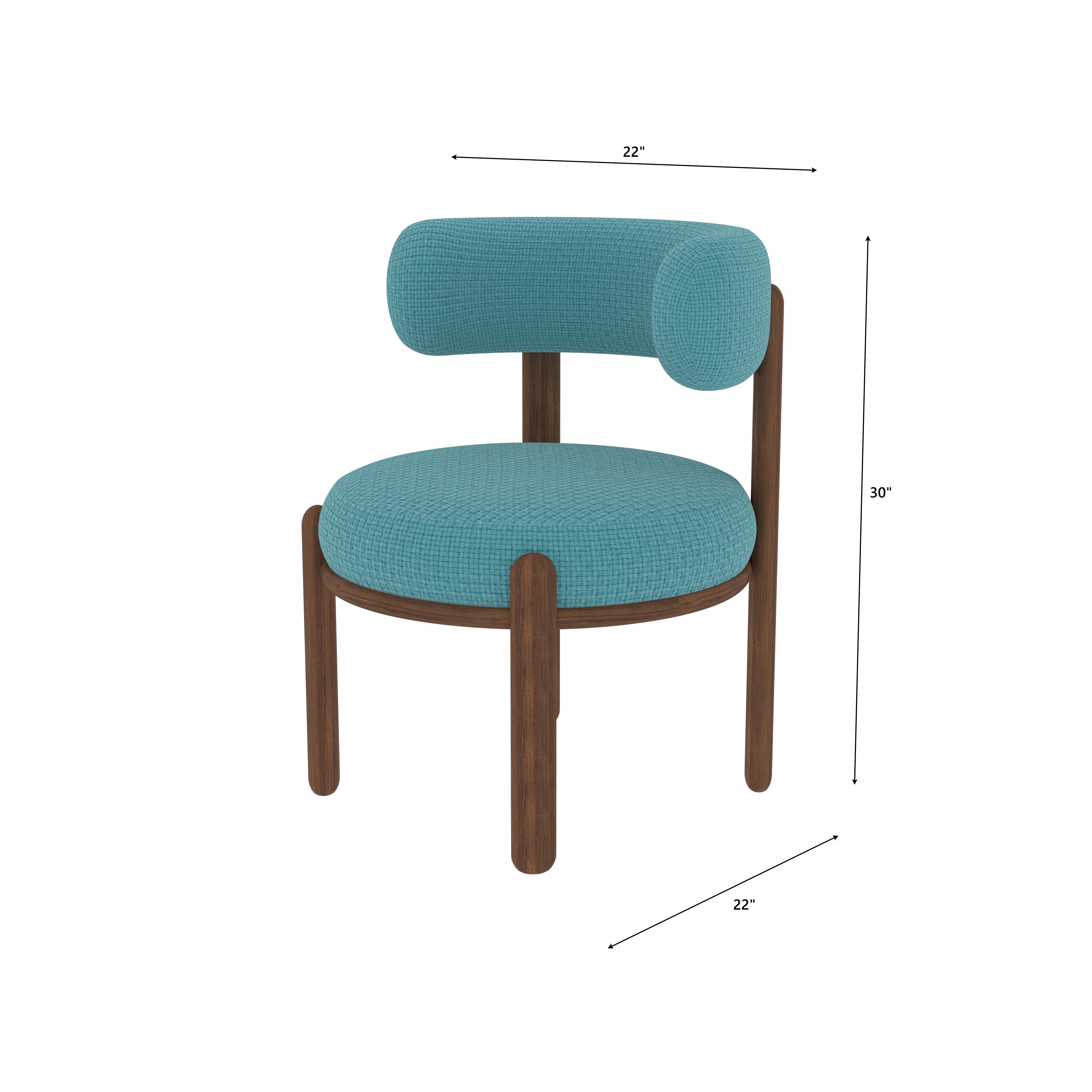 Japanese Style Low Height Dining Set - 4 Seater Walnut Table with Turquoise Upholstered Chairs Dining Set