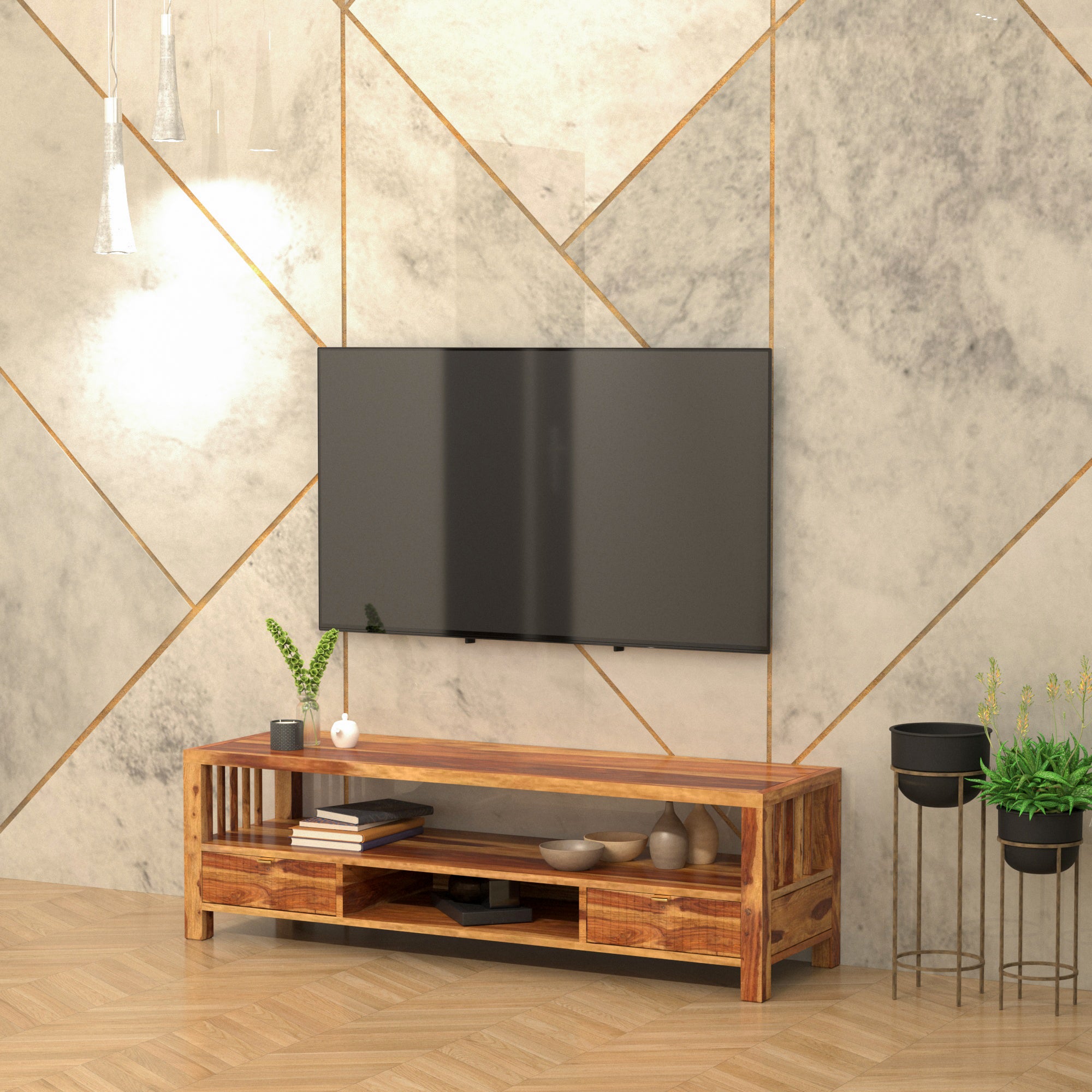 Antique Aesthetic Light Finished Wooden Handmade TV Stand Tv stand