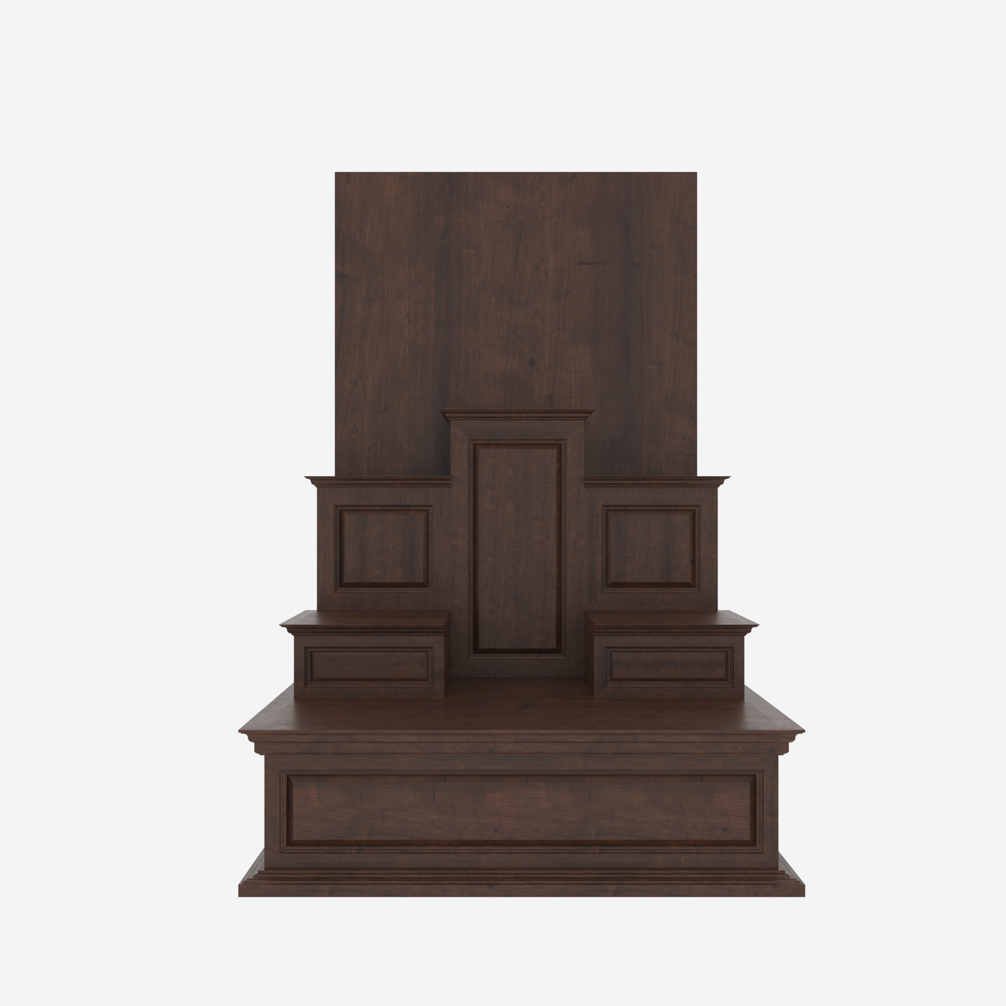 Wooden Freestanding Floor Altar with Tiered Platform & Tall Back Panel Altar