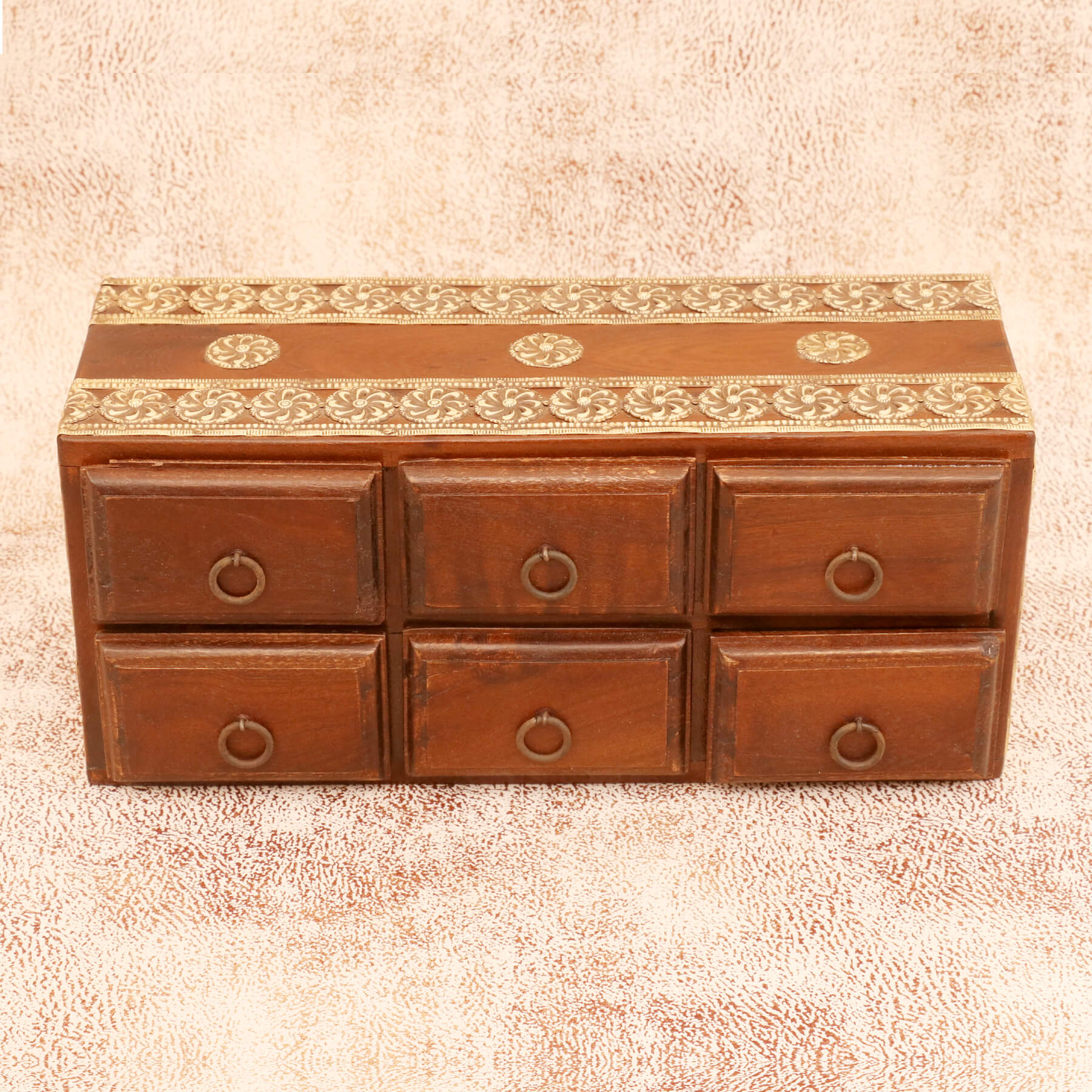 Antique Handmade Wide Six Drawer Chest (Natural Brown) Desk Organizer