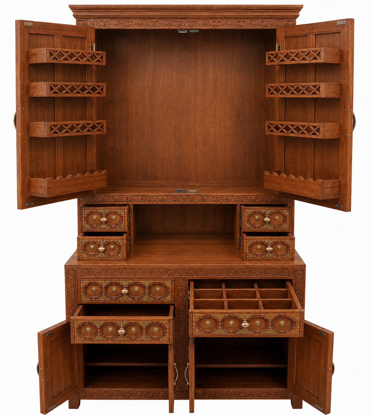 Intricate Brass Detailed Cabinet Dressing Table