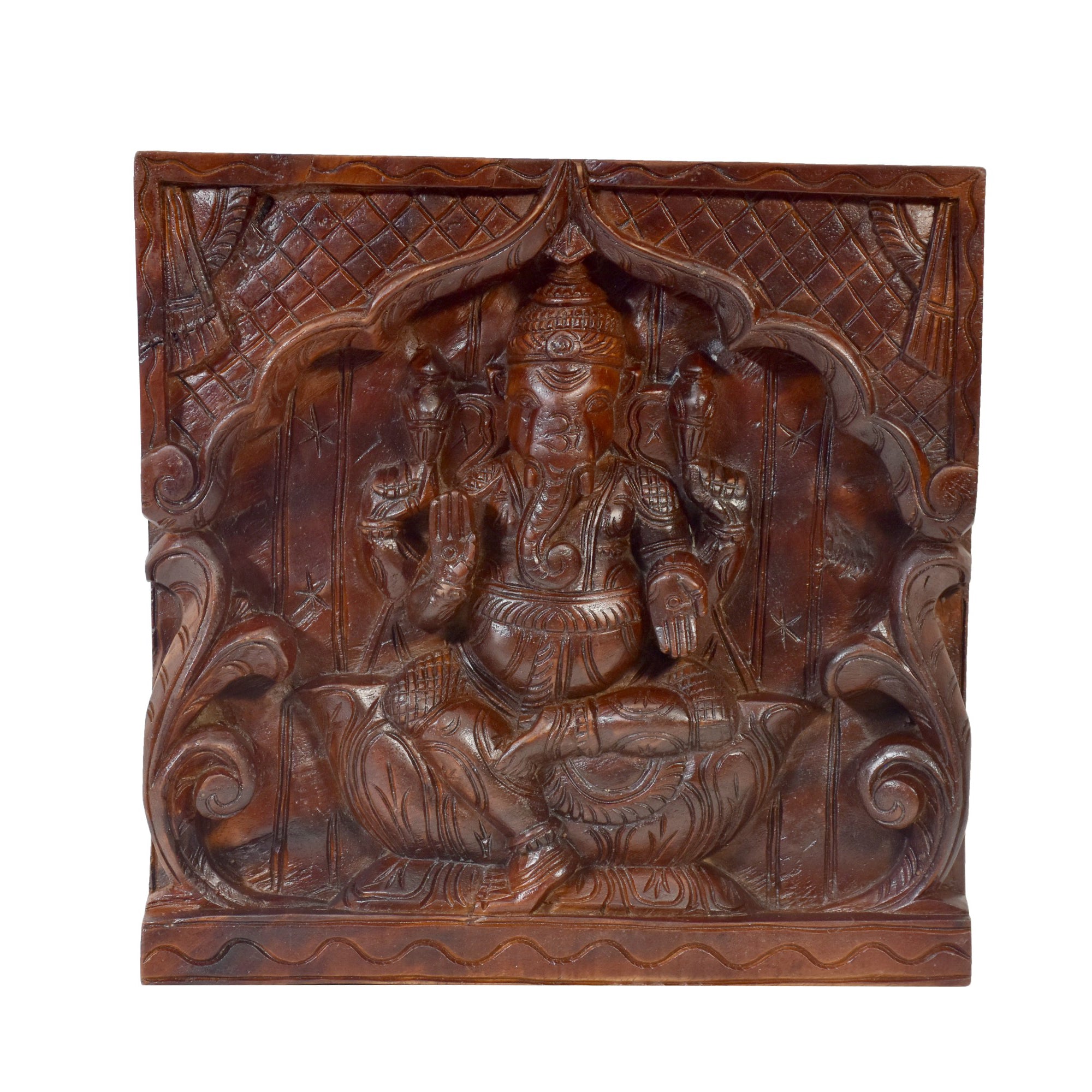 Wooden Carved Ganesha Wall Panel Traditional Décor