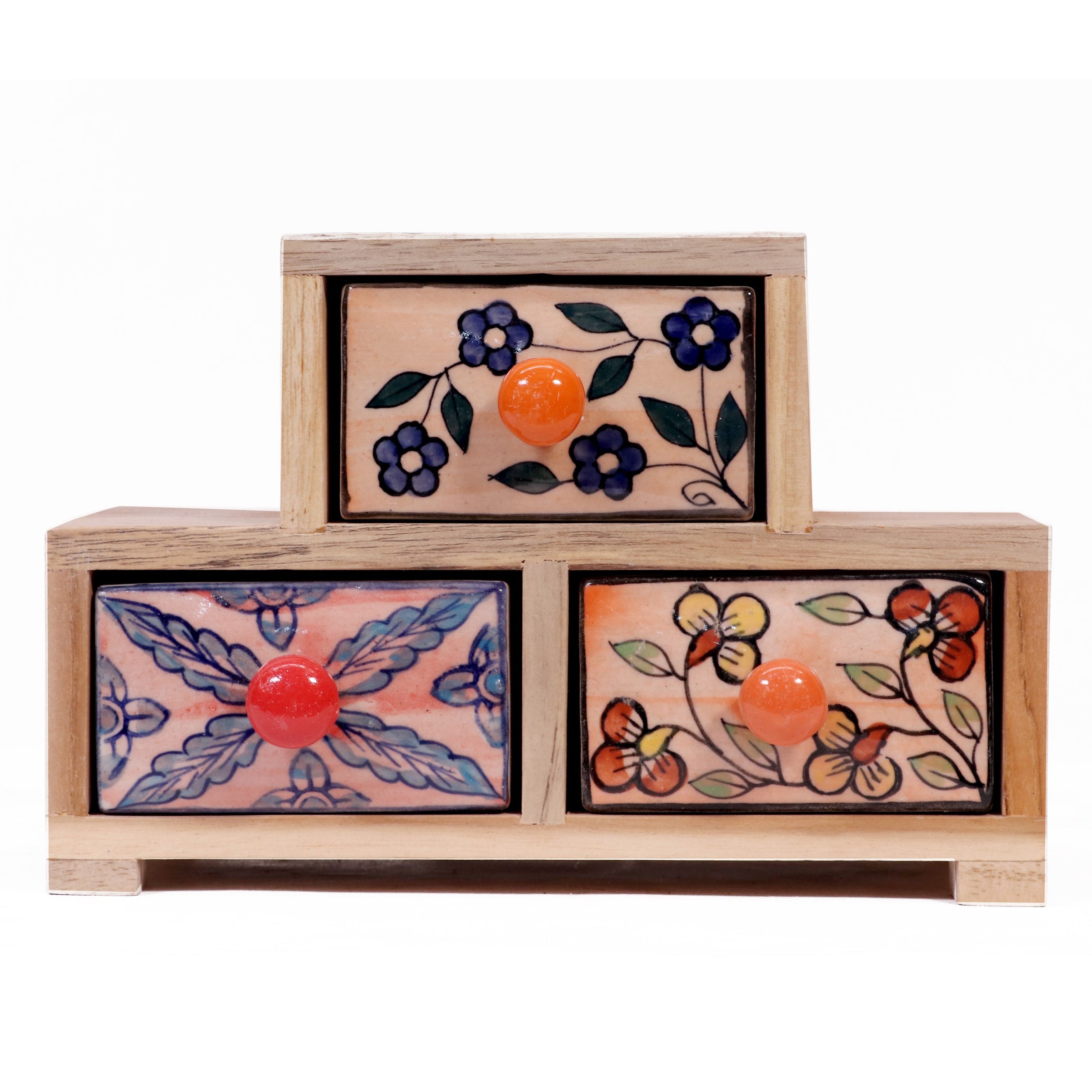 Triple Tower Drawer Wide Handmade Ceramic Organizer Desk Organizer