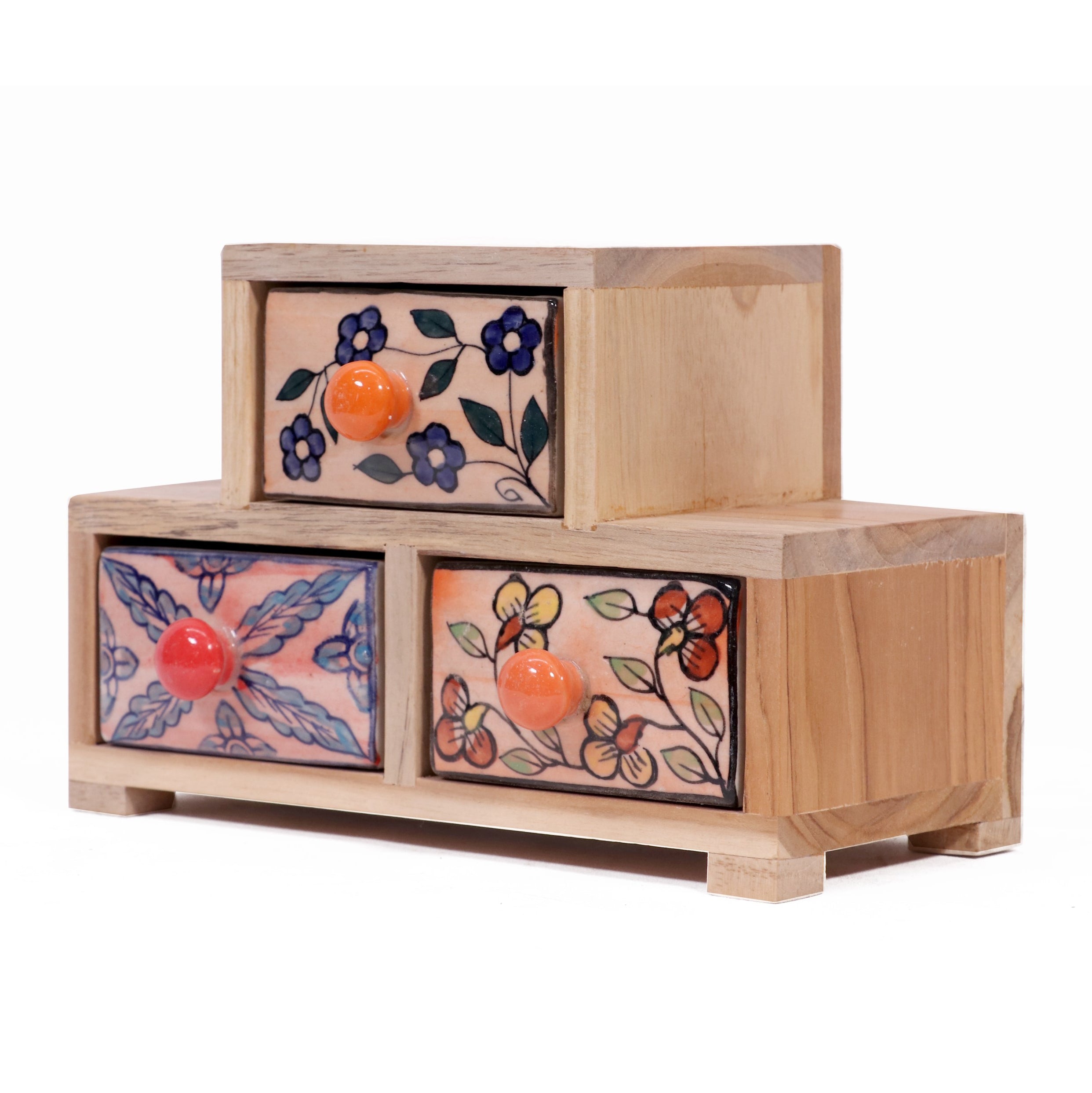 Triple Tower Drawer Wide Handmade Ceramic Organizer Desk Organizer