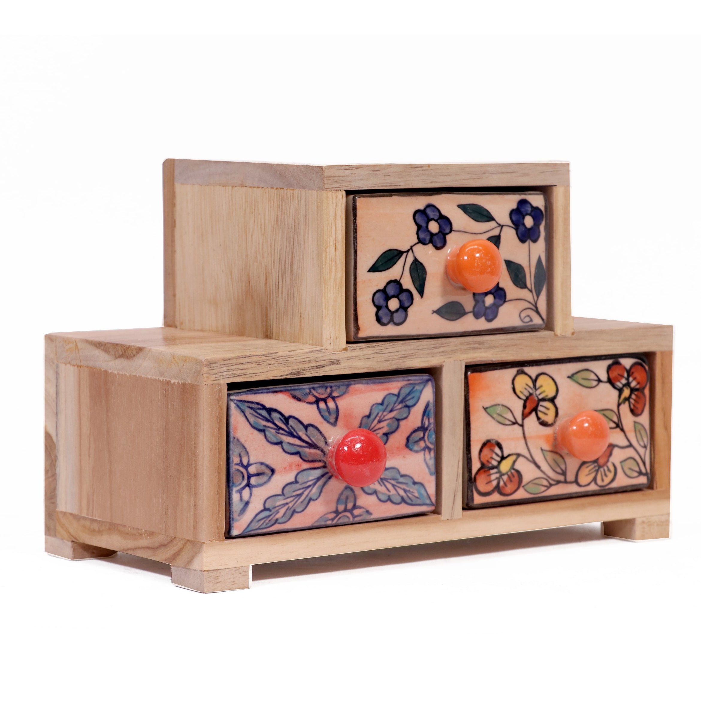 Triple Tower Drawer Wide Handmade Ceramic Organizer Desk Organizer