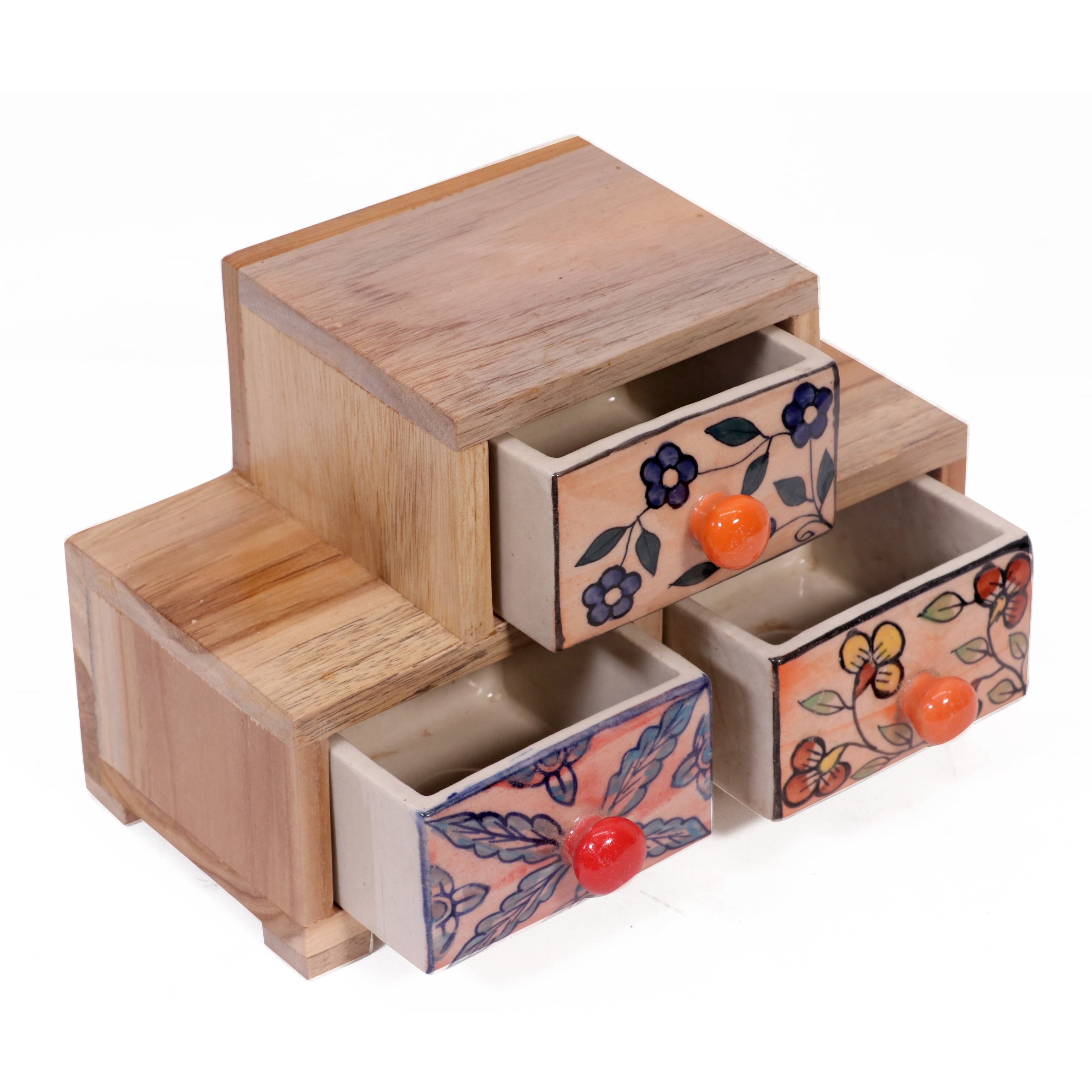 Triple Tower Drawer Wide Handmade Ceramic Organizer Desk Organizer