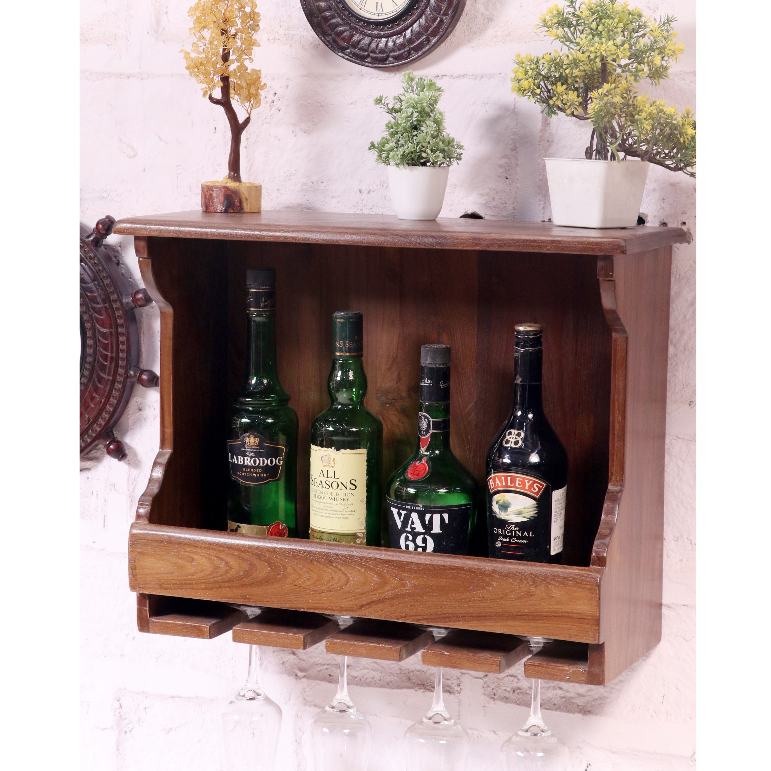 Teak wood wall hanging Bar Rack Bar Rack