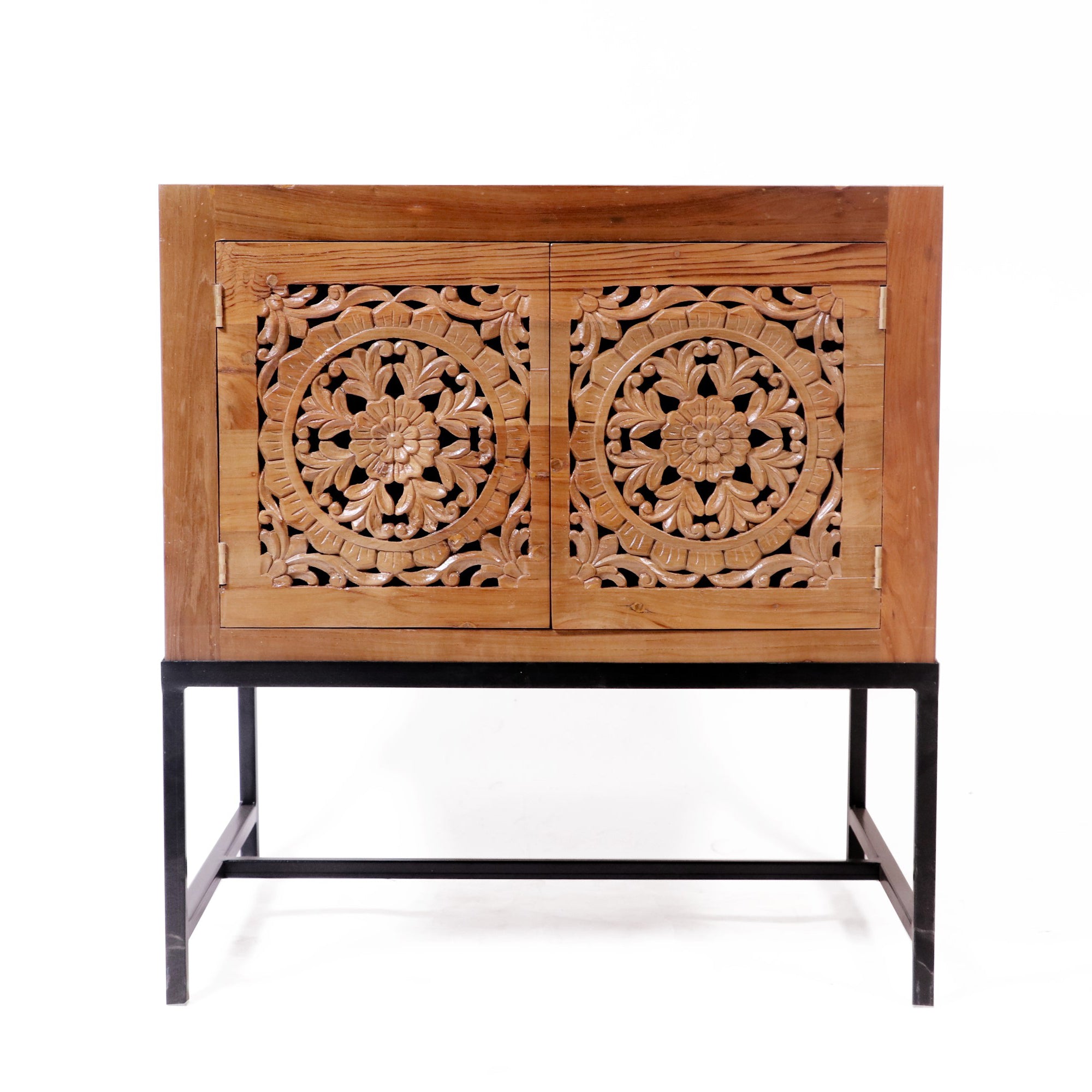 Teak wood Double Door Cabinet with Metallic Stand Cupboard