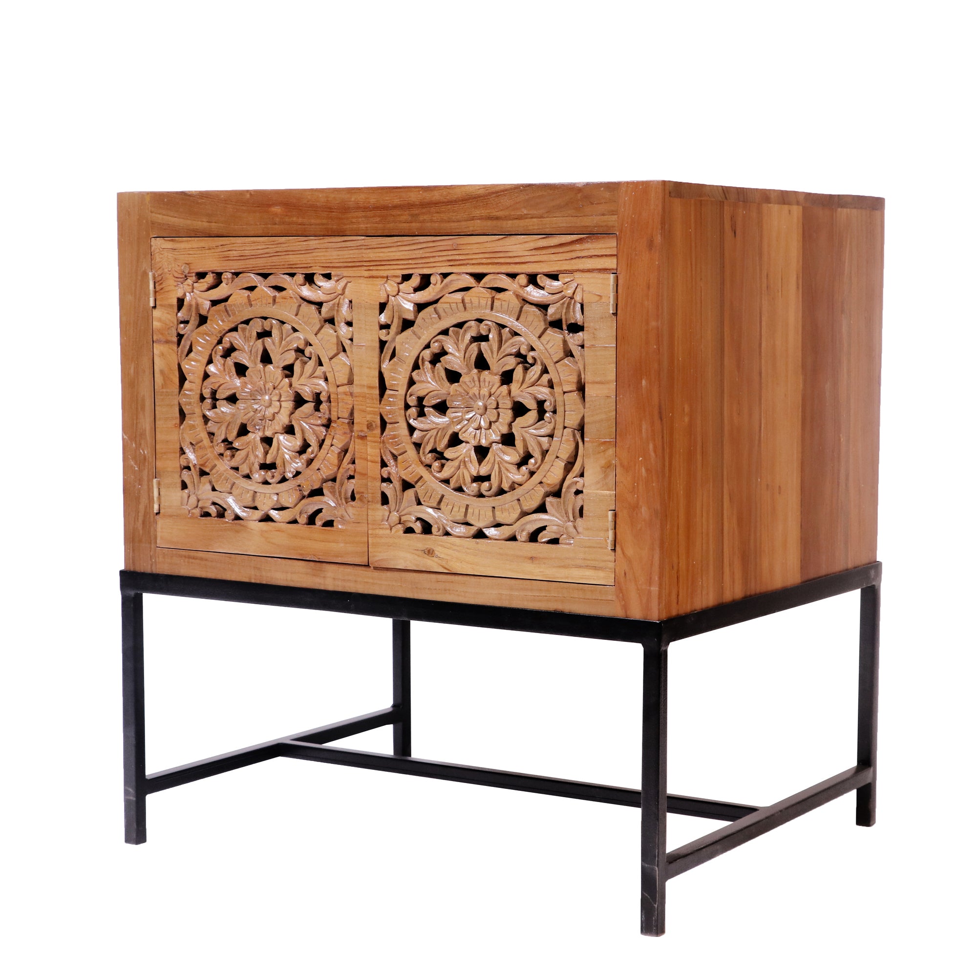 Teak wood Double Door Cabinet with Metallic Stand Cupboard