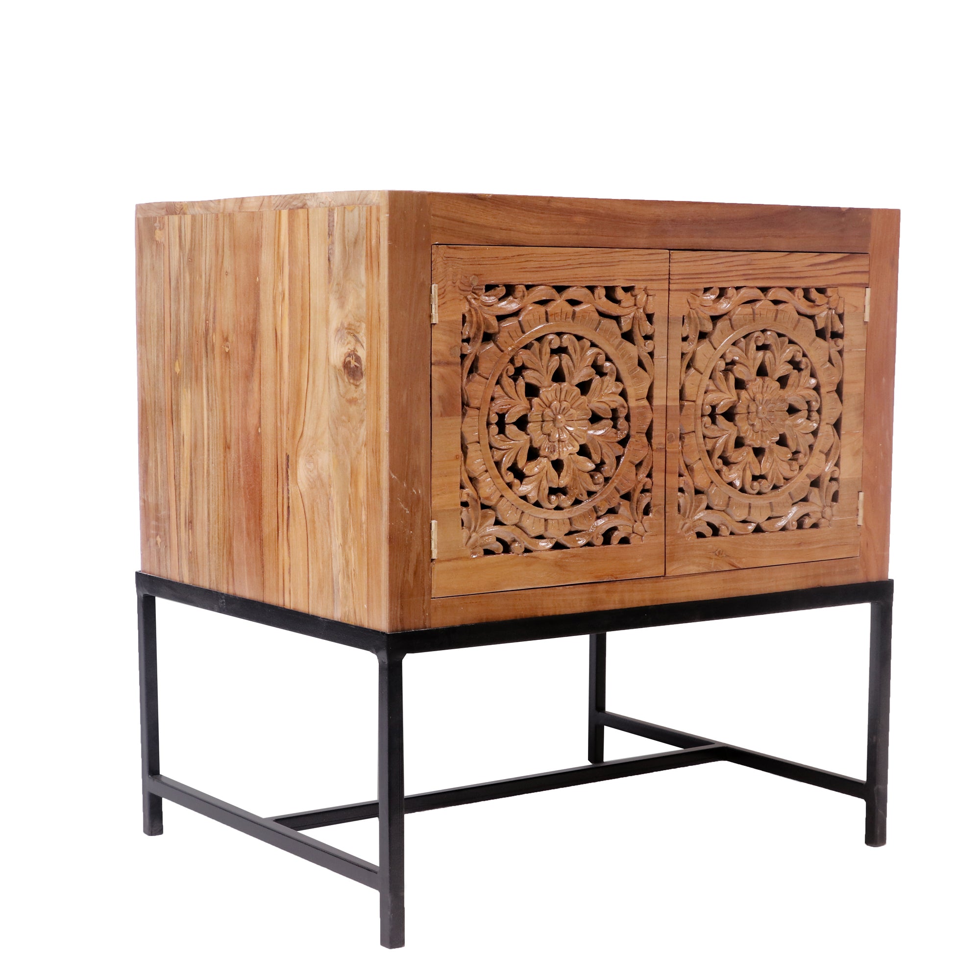 Teak wood Double Door Cabinet with Metallic Stand Cupboard