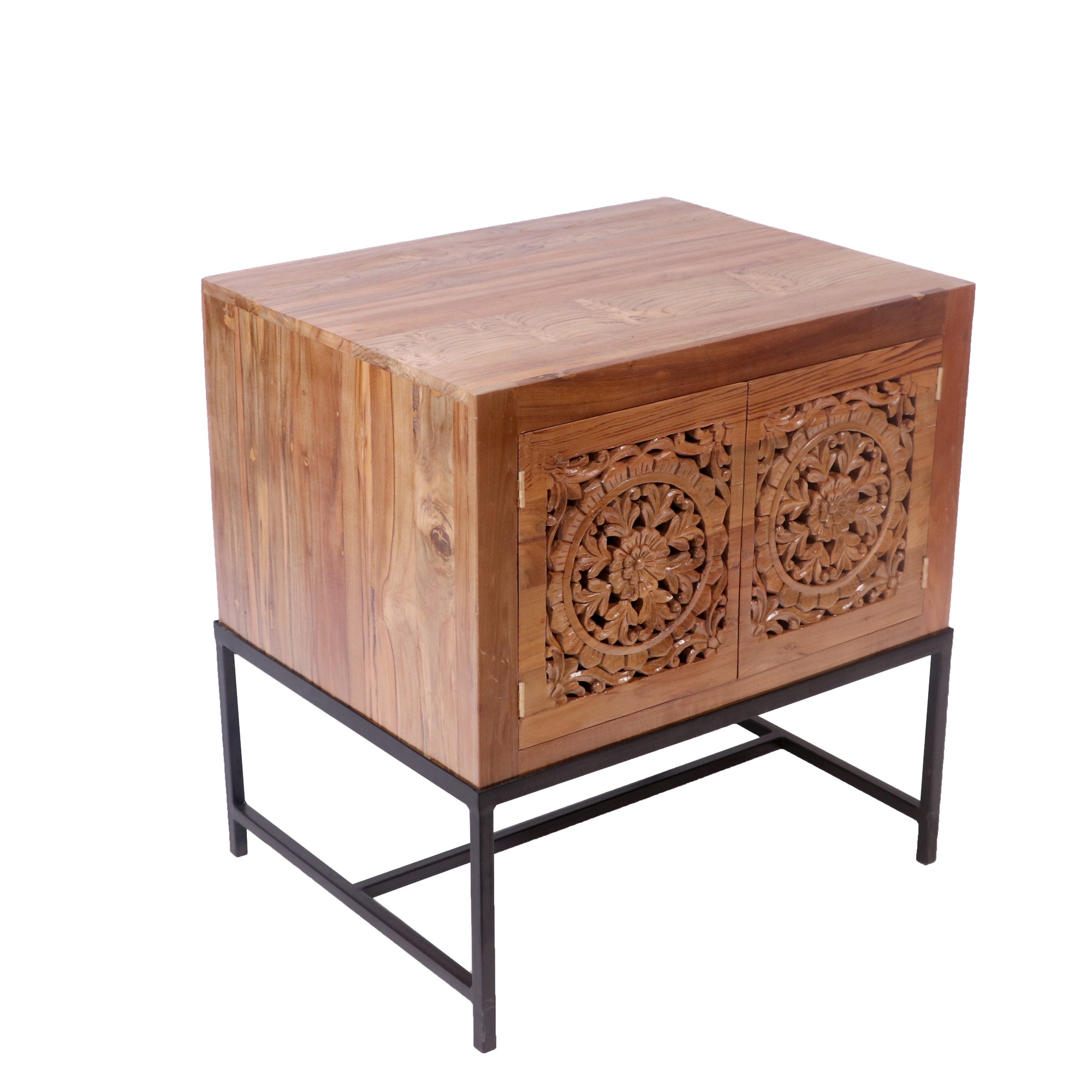 Teak wood Double Door Cabinet with Metallic Stand Cupboard