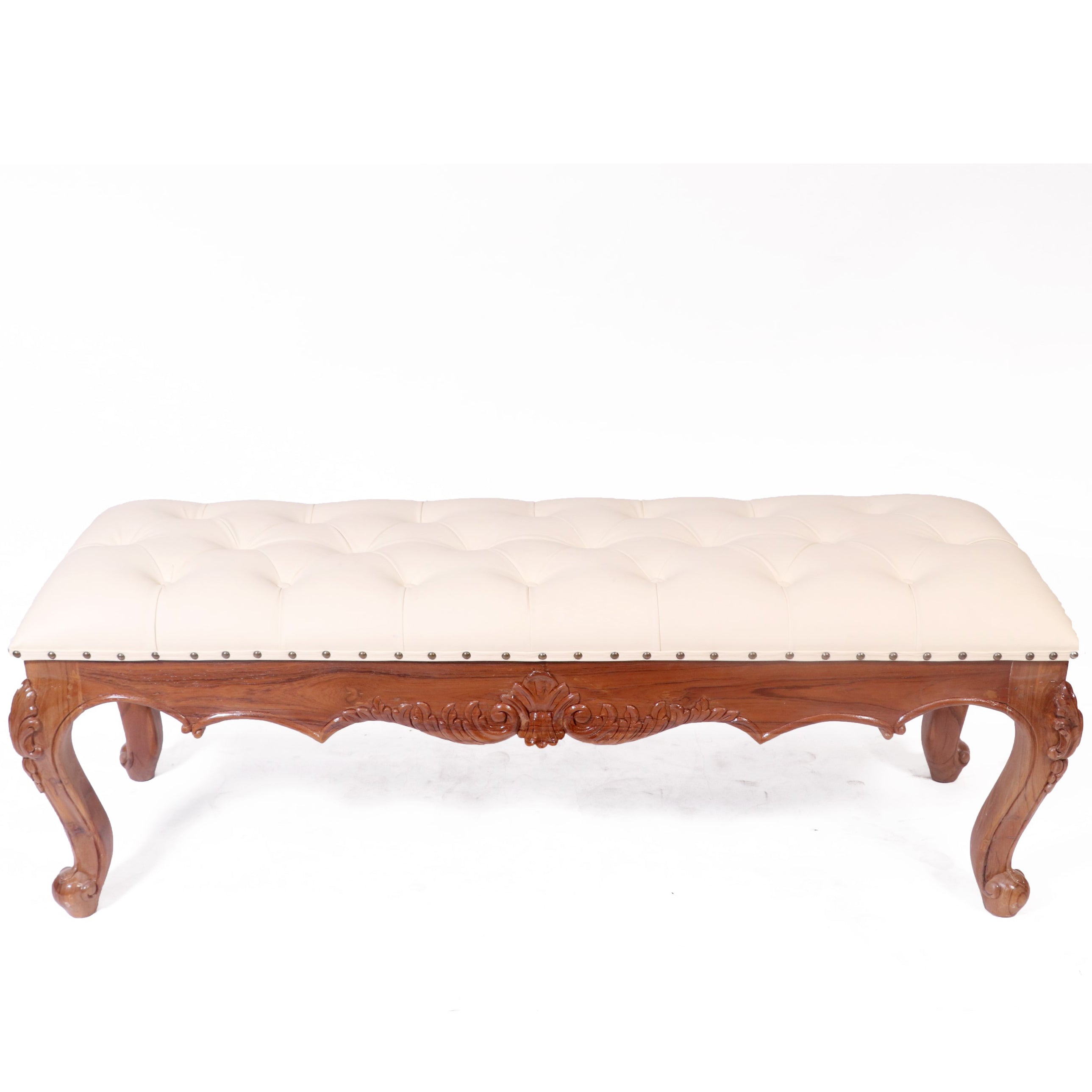 Solid Teak Royal Carved Bench with Cushion Bench