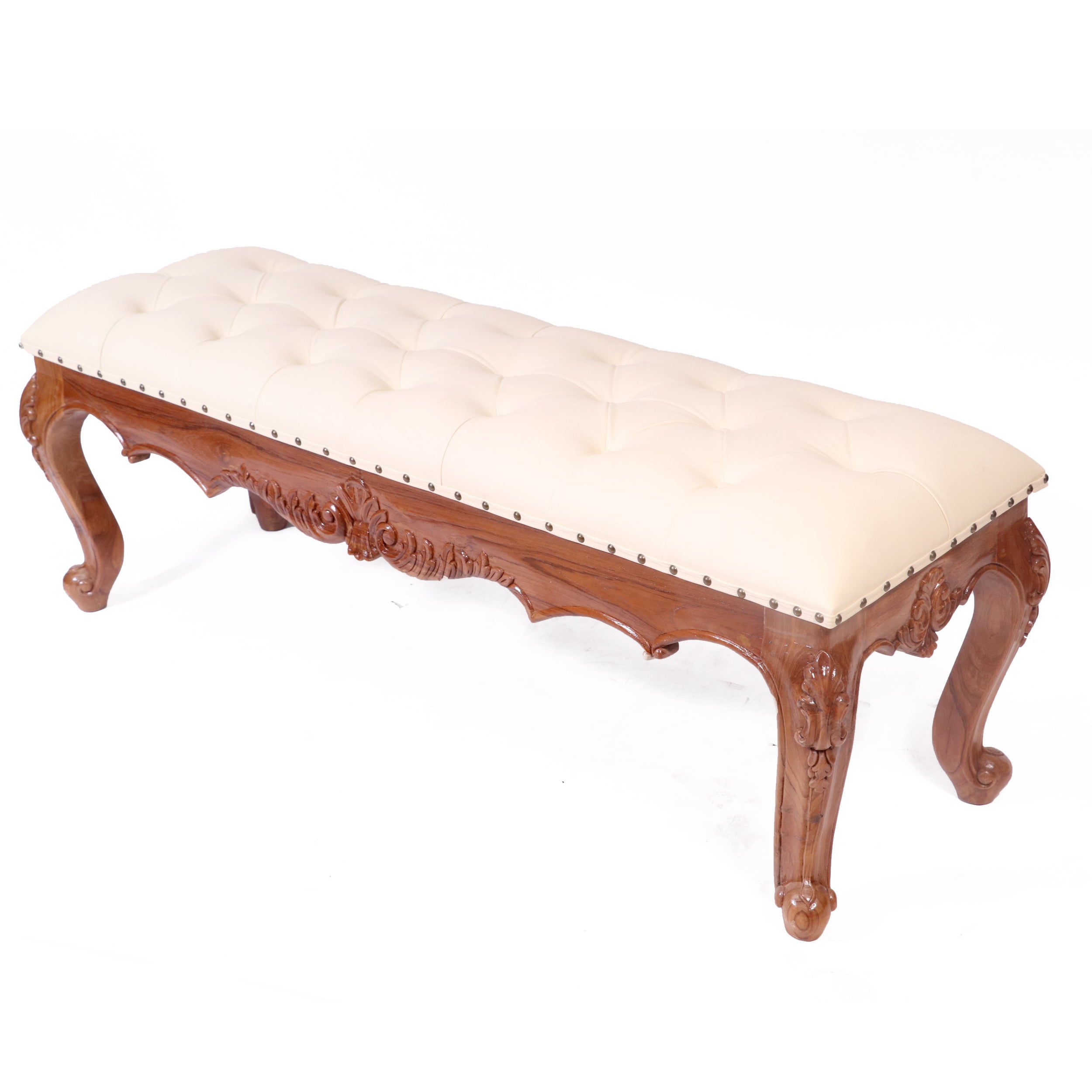 Solid Teak Royal Carved Bench with Cushion Bench