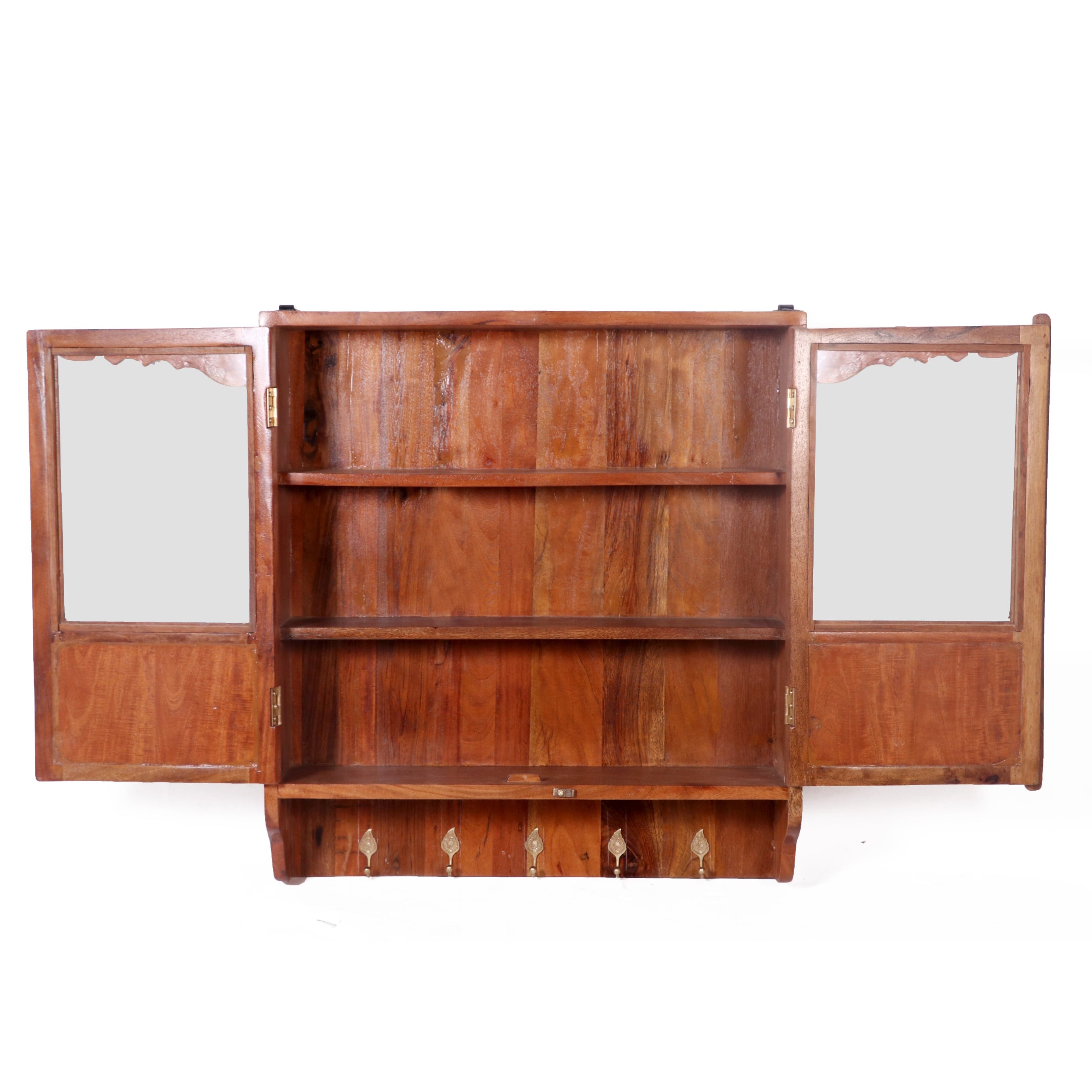 2 Door Wooden Wall cabinet with with 3 Shelf & Hooks Wall Cabinet
