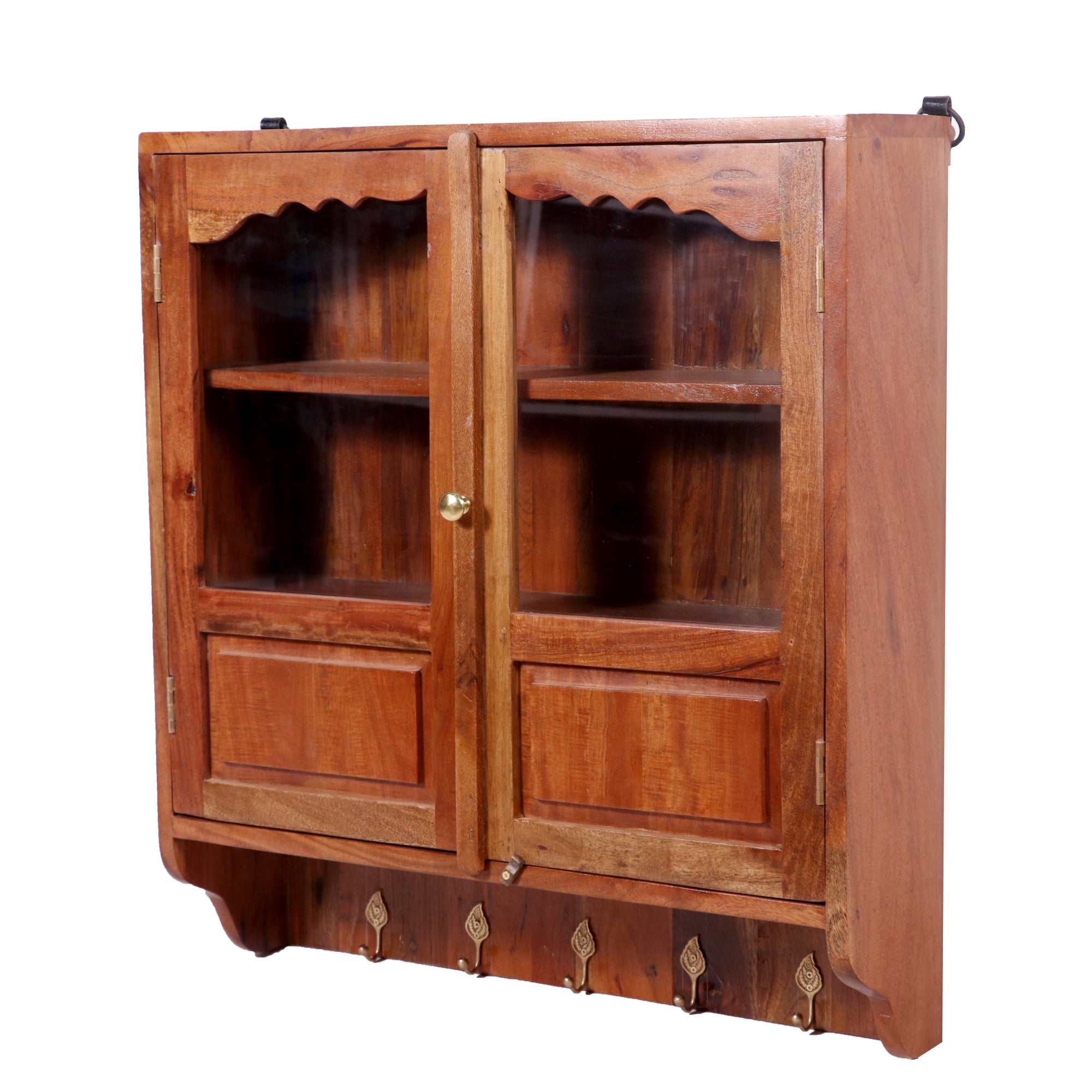 2 Door Wooden Wall cabinet with with 3 Shelf & Hooks Wall Cabinet