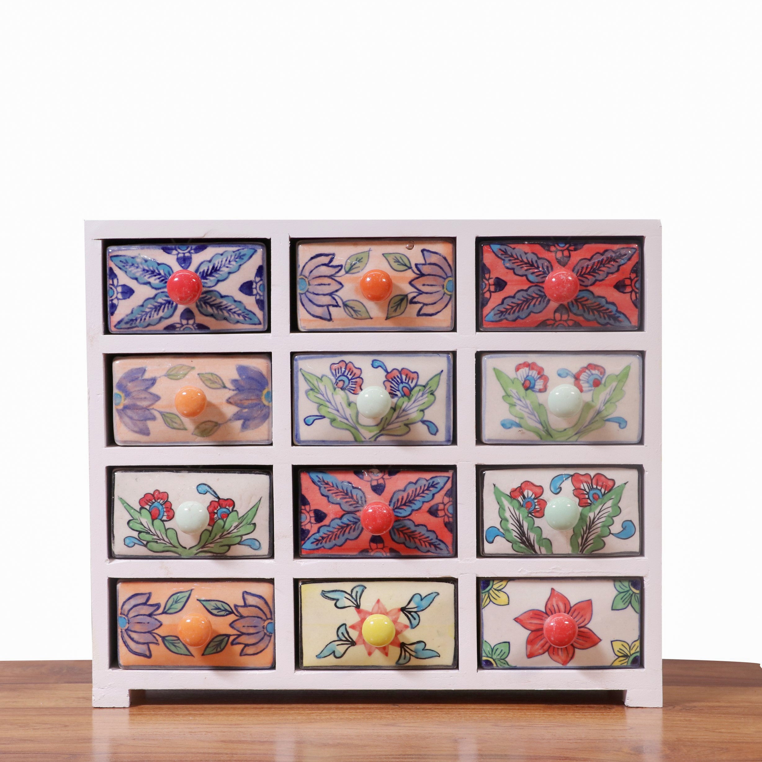 Multipurpose 12 drawer white duco wide ceramic organizer Desk Organizer