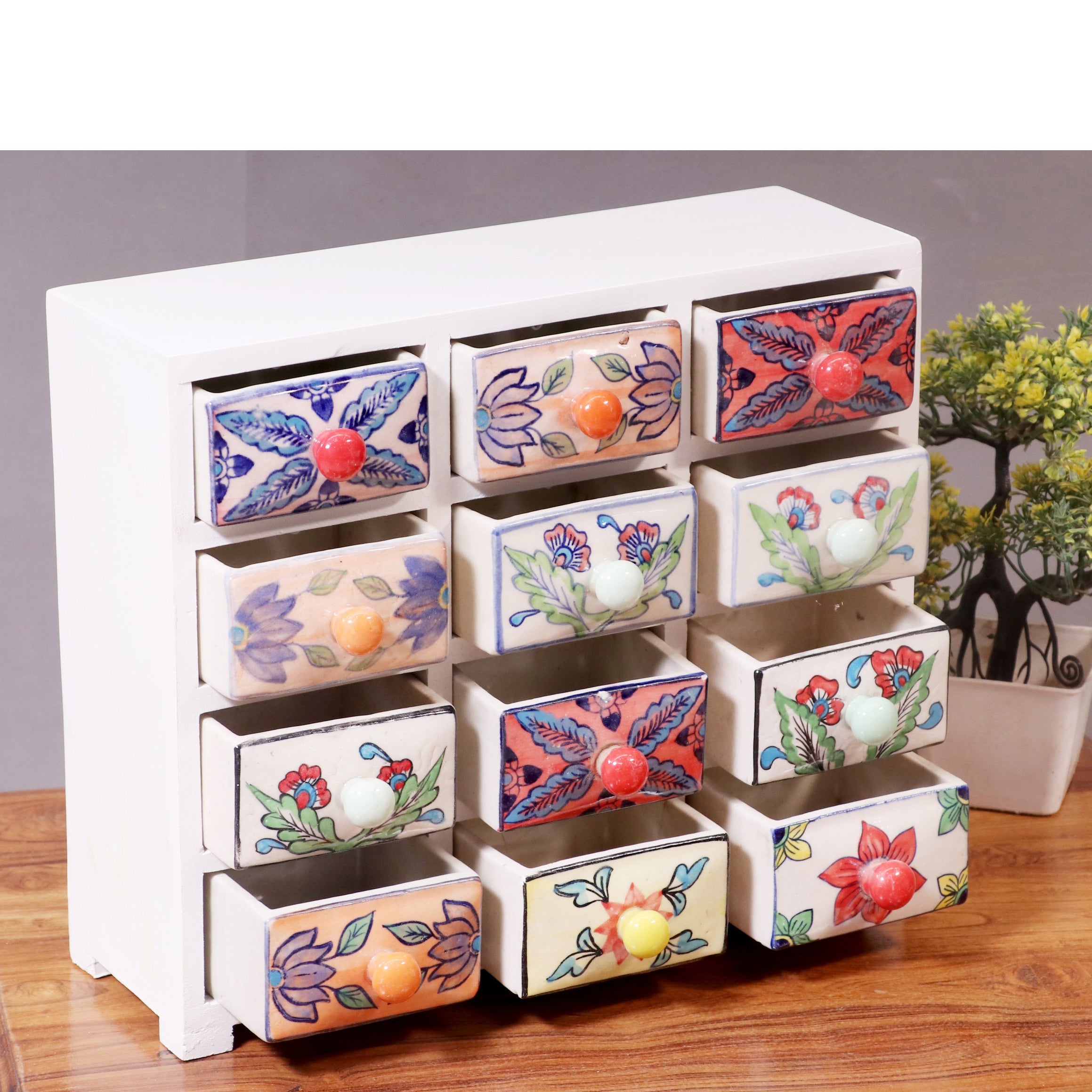 Multipurpose 12 drawer white duco wide ceramic organizer Desk Organizer