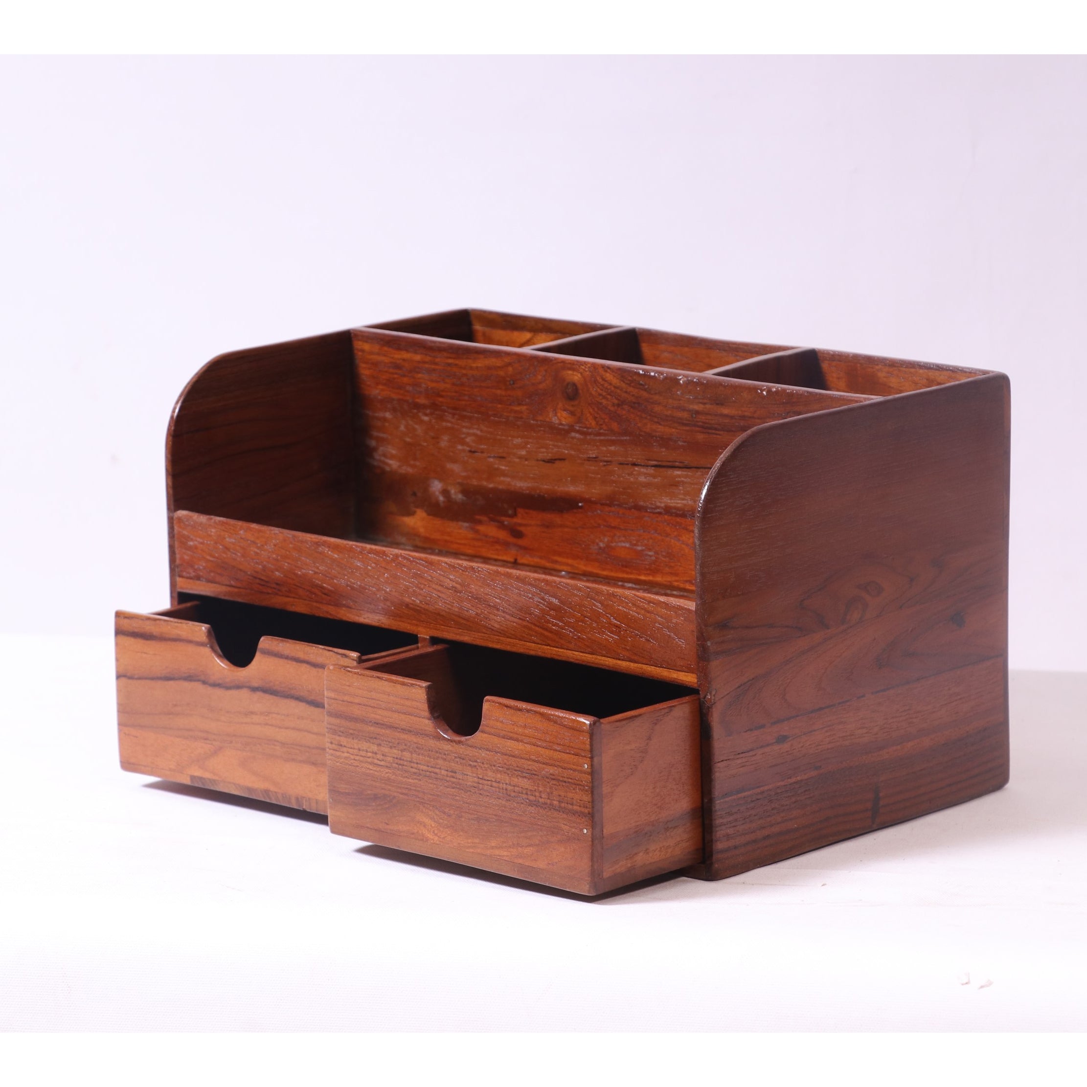 Wooden Double Drawer Multiple Slots Desk Organiser Desk Organizer