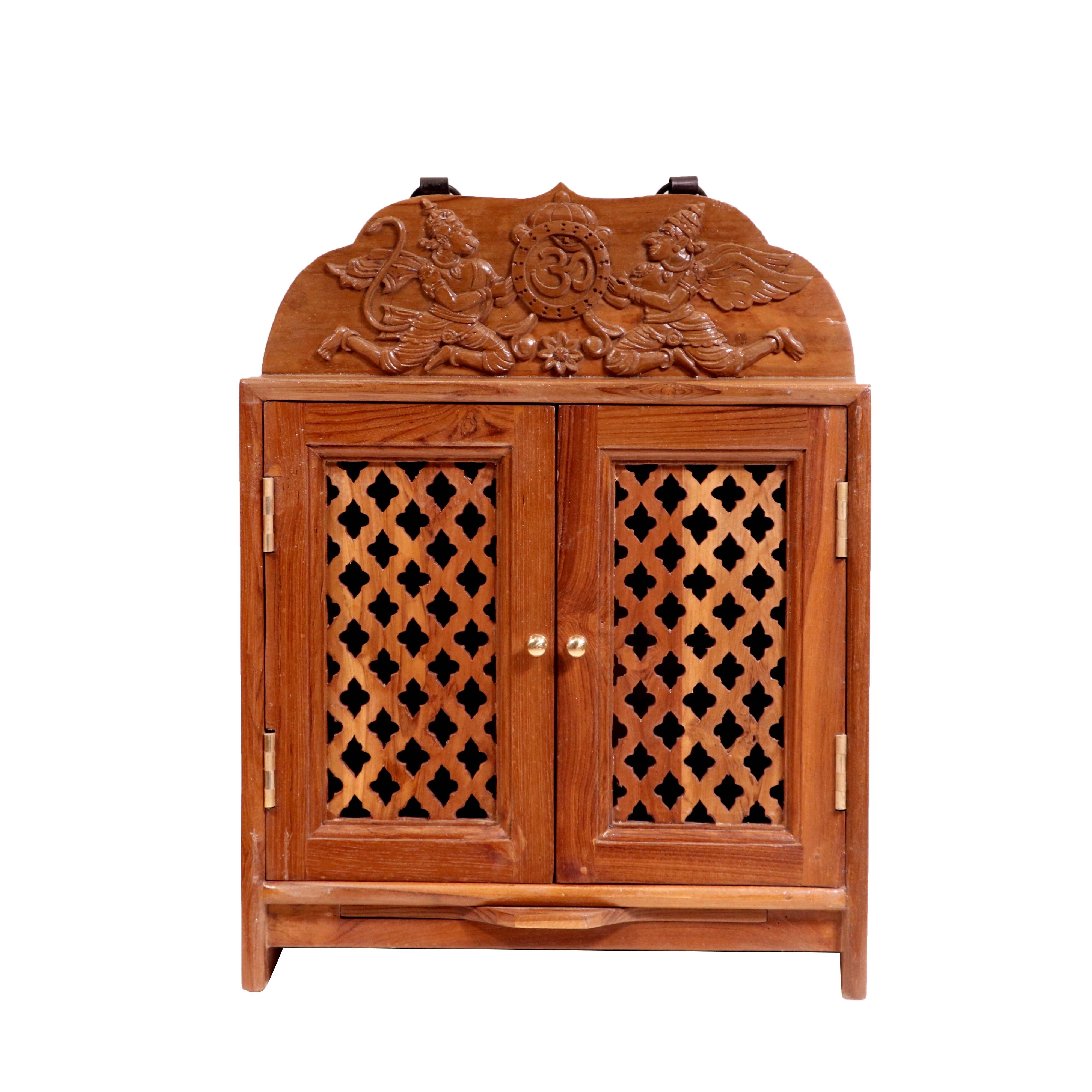 Southern style Garuda Carved Teak Wood Temple Wall Cabinet Temple