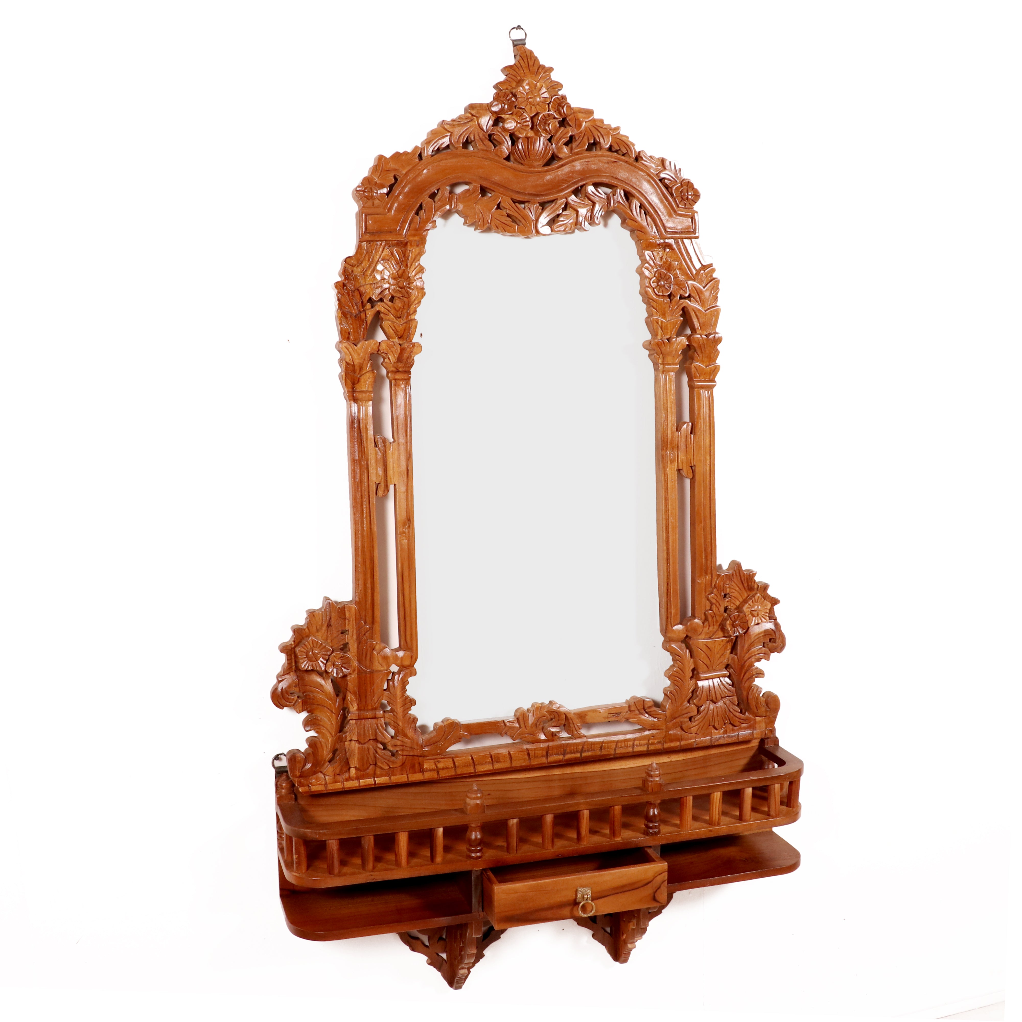 Traditional Teak Southern Minar Inspired Mirror Frame with 1 Drawer Mirror