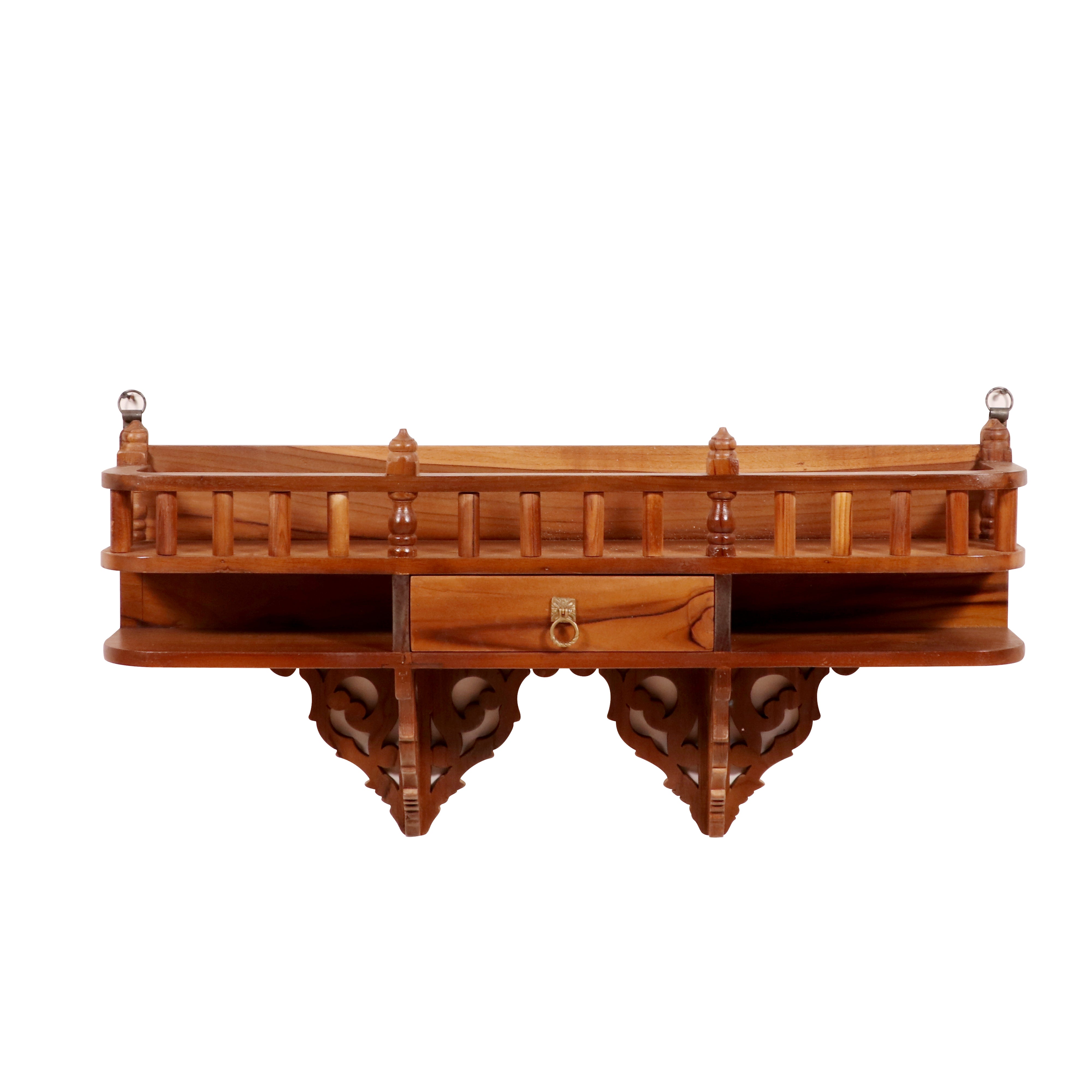 Teak wood wall rack (Bracket) with single drawer & traditional railing Rack