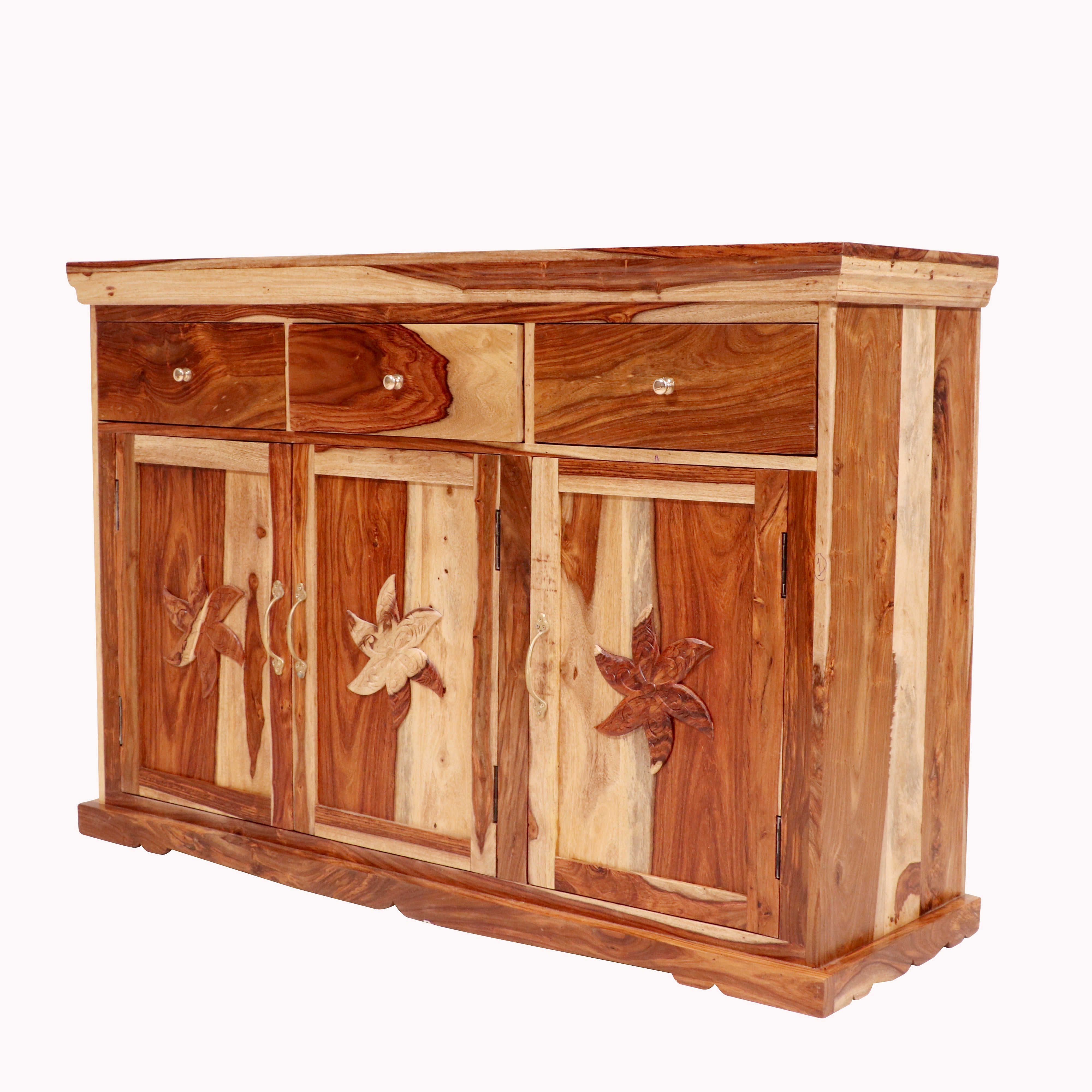 Sheesham wood honey tone 3 door multi purpose sideboard Cupboard