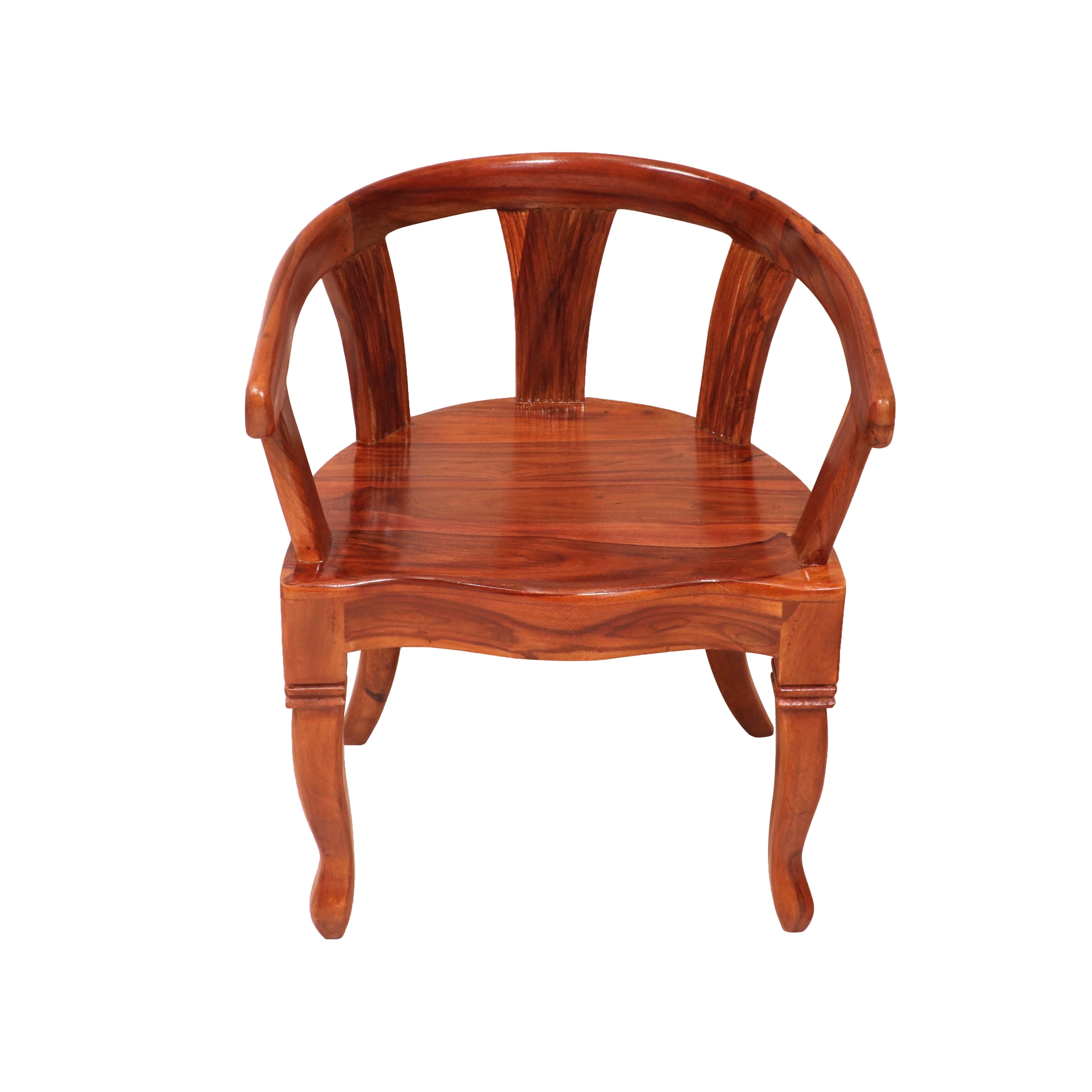 Teak Polish Rounded Arms Sheesham Wood Chair Arm Chair