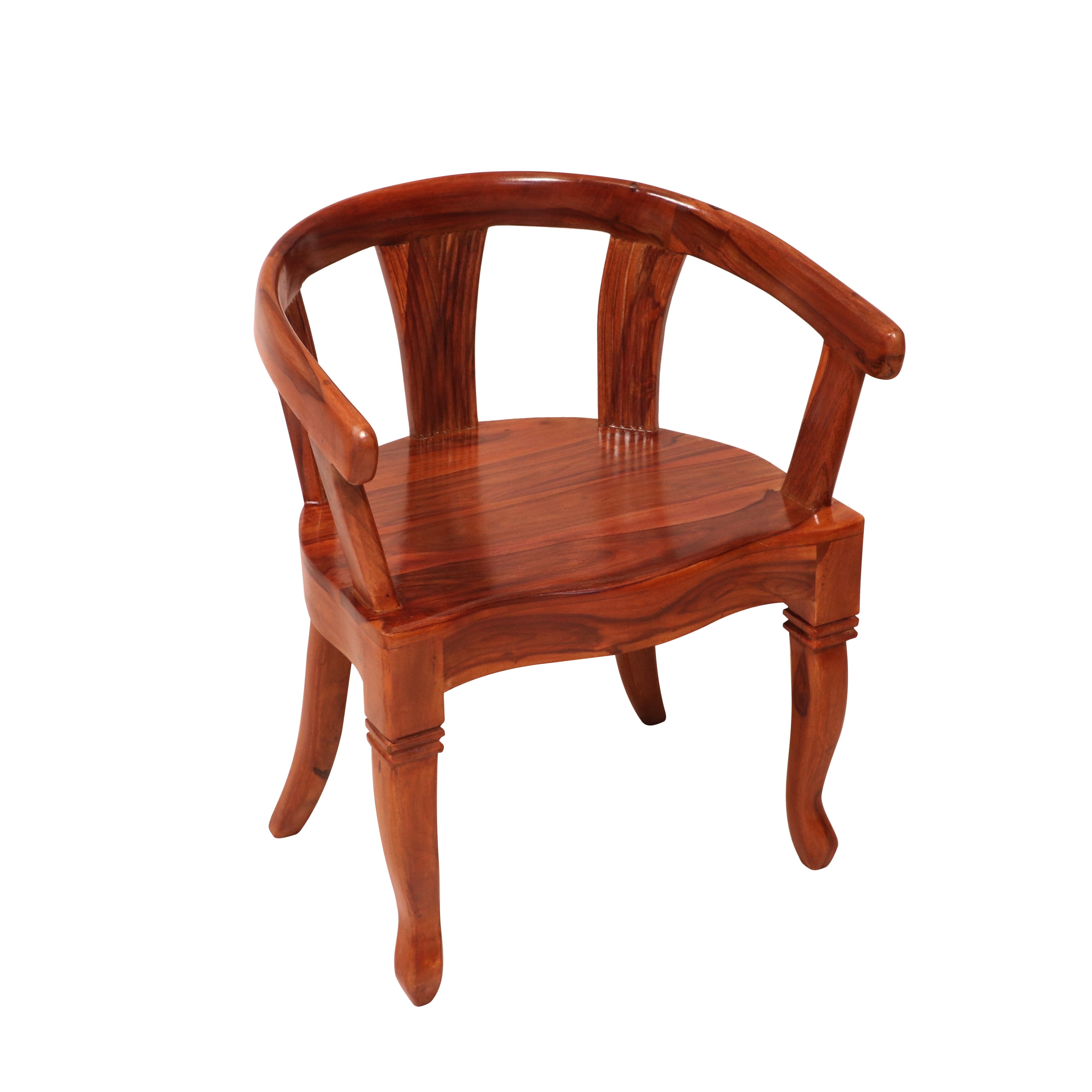 Teak Polish Rounded Arms Sheesham Wood Chair Arm Chair