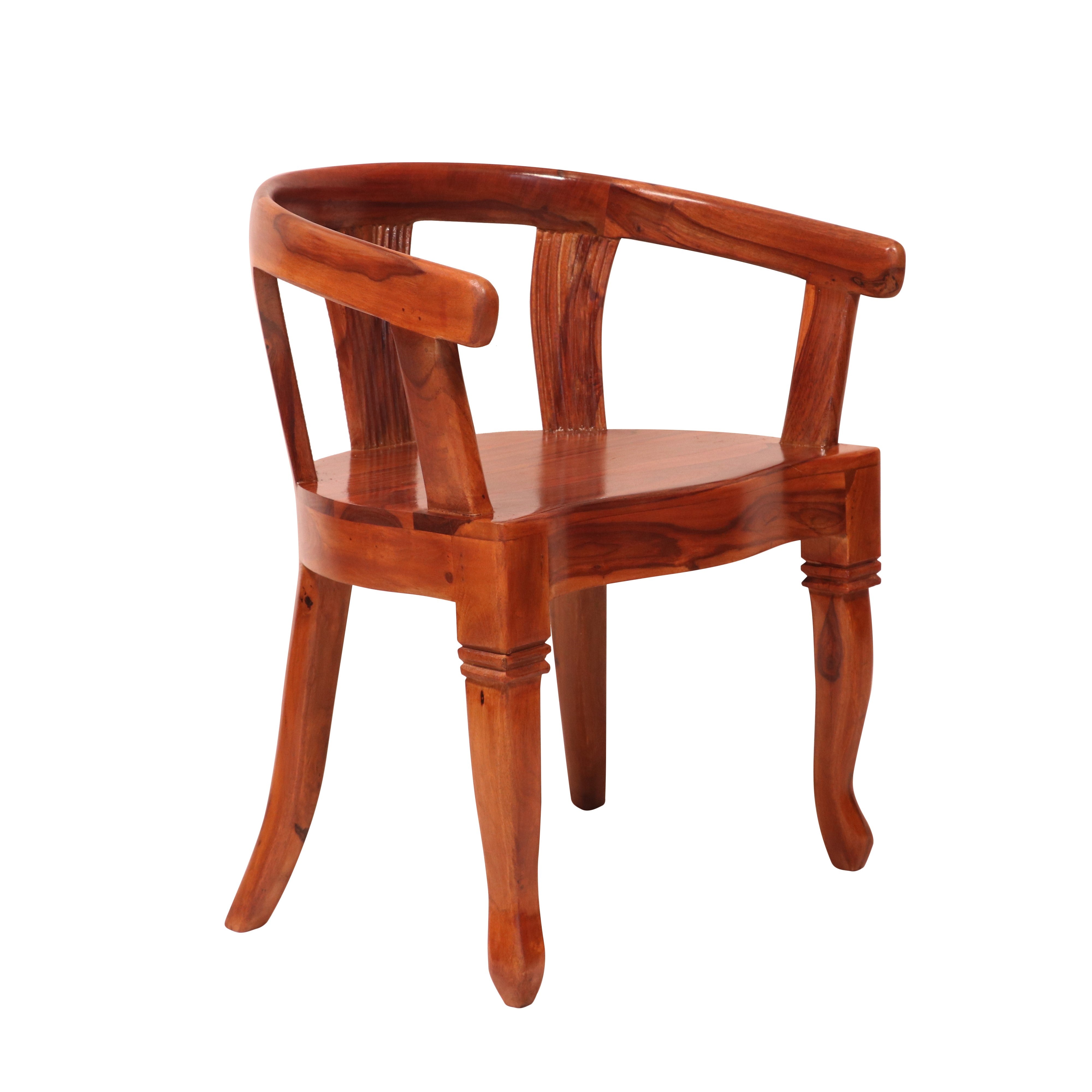 Teak Polish Rounded Arms Sheesham Wood Chair Arm Chair