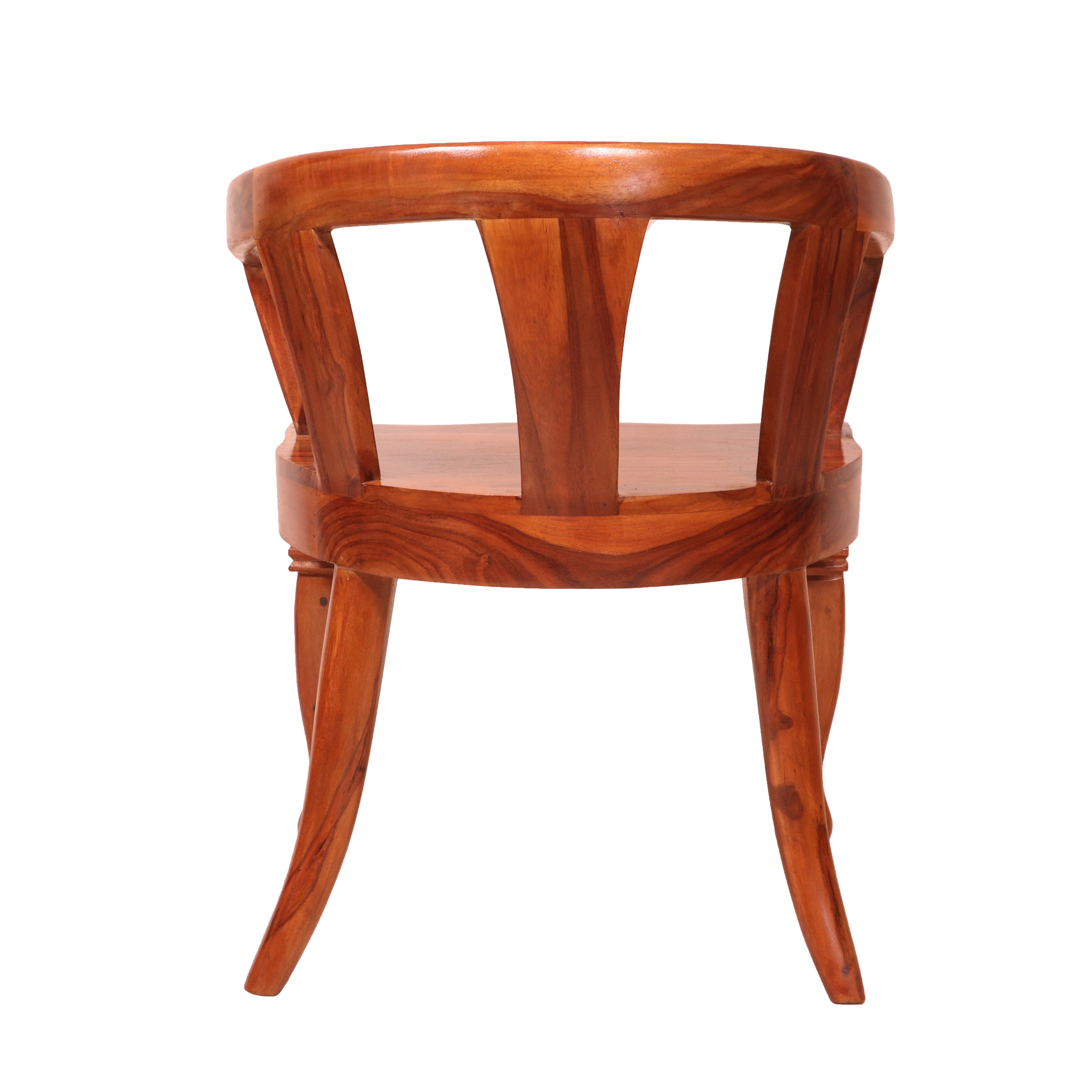 Teak Polish Rounded Arms Sheesham Wood Chair Arm Chair