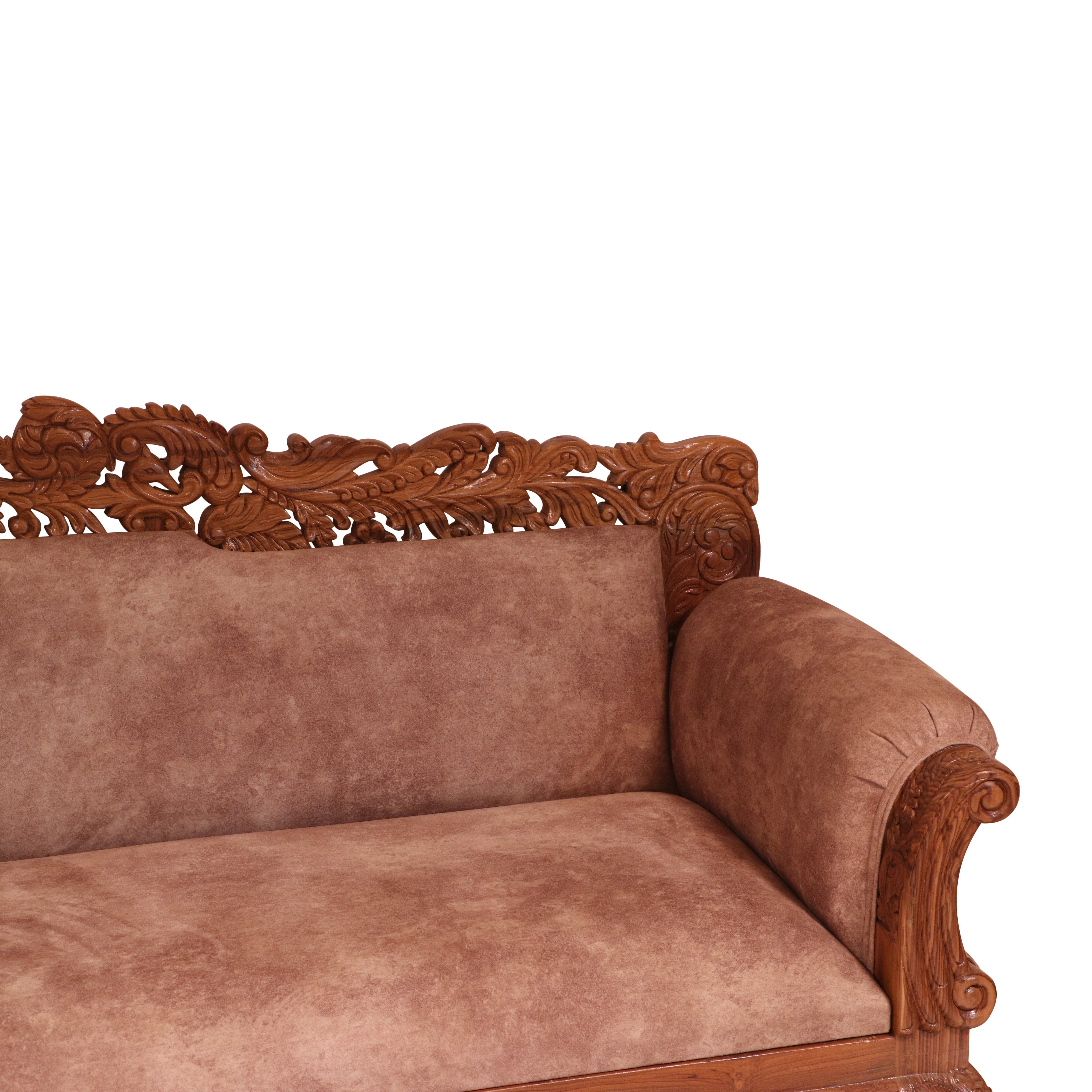Light finish Royal Carved Teak wood 3 Seater Sofa Sofa