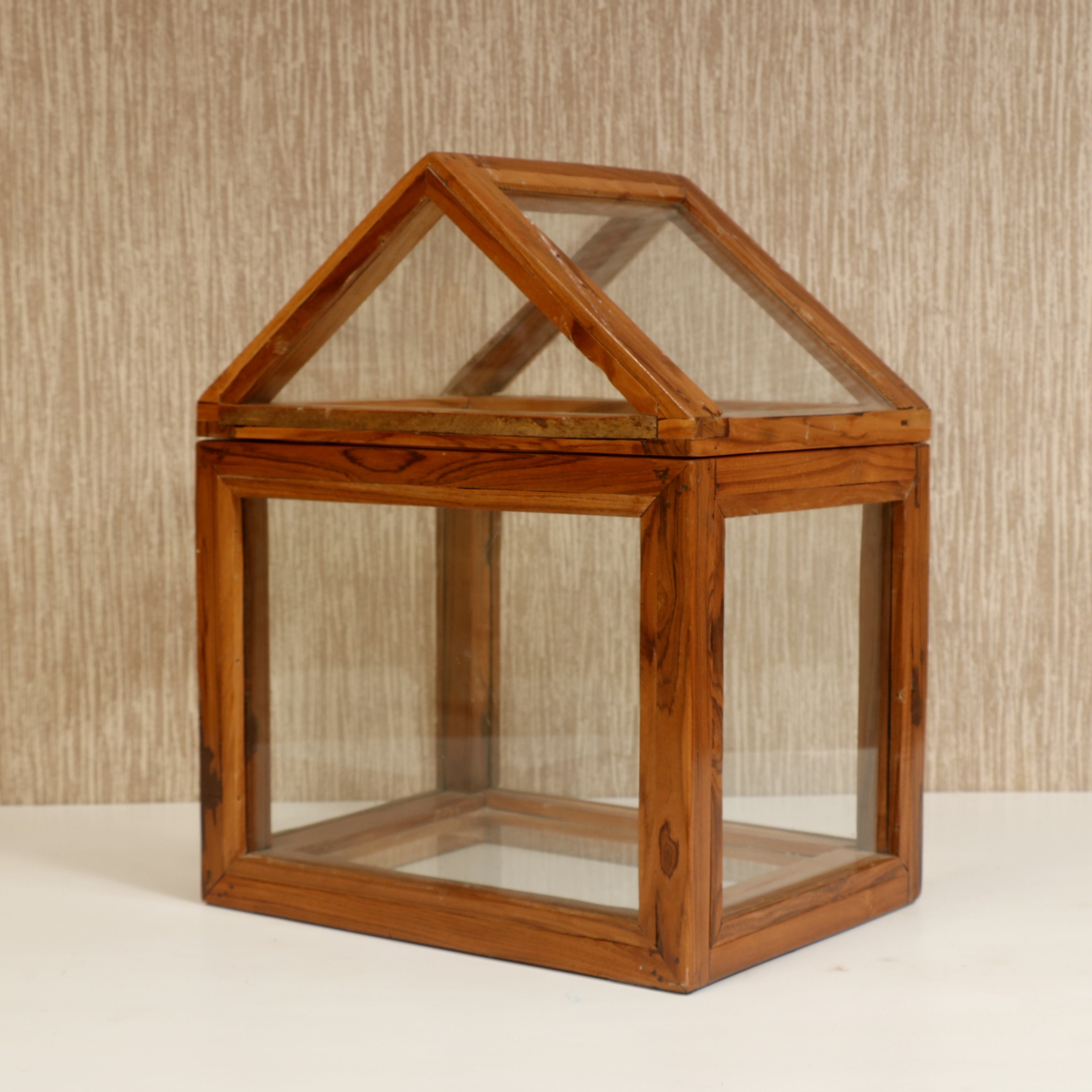 Wooden Glass Container House for Decor Wooden House