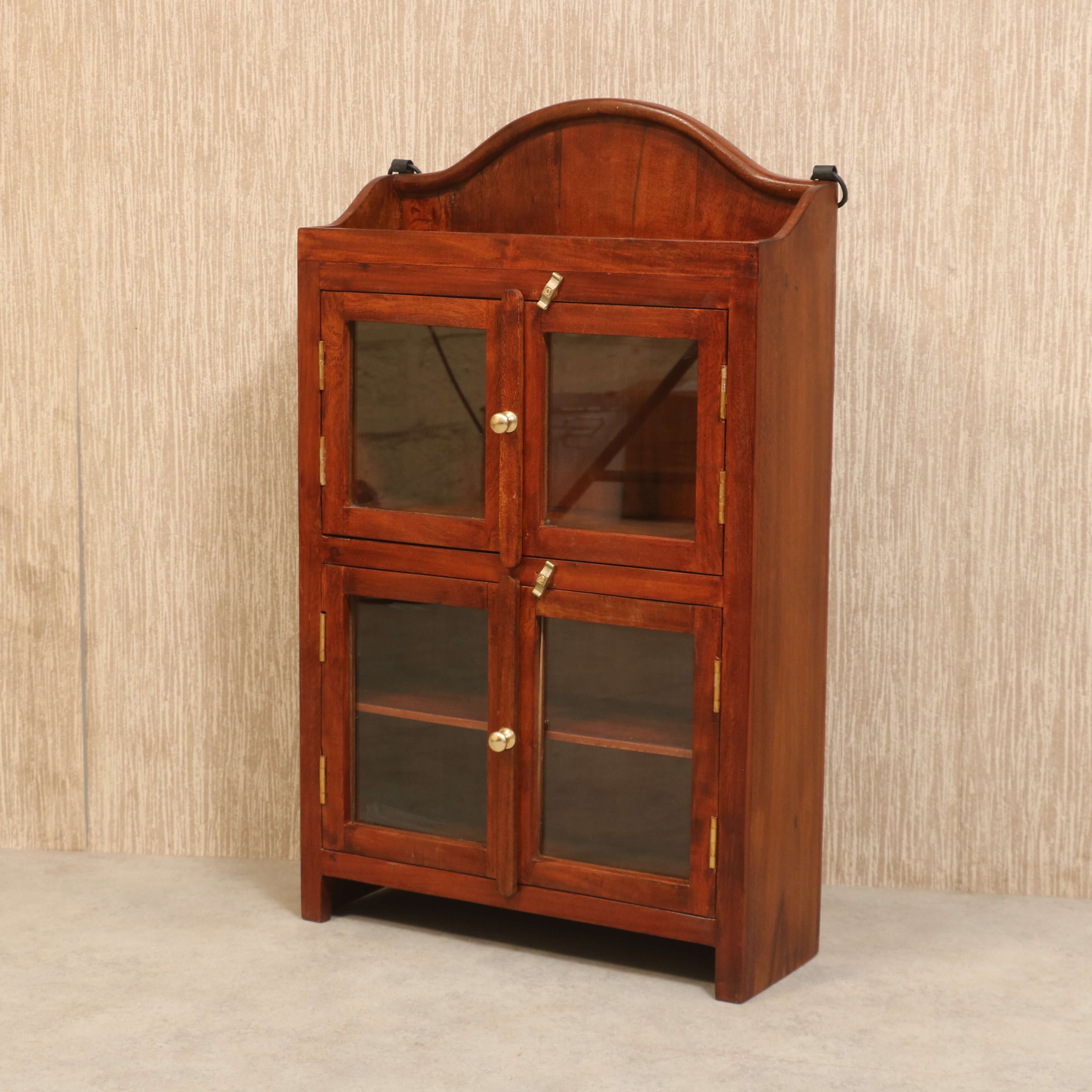 Two Partition + 1 Shelf at Down + 1 Tray Simple Glass and Wooden Cabinet Wall Cabinet