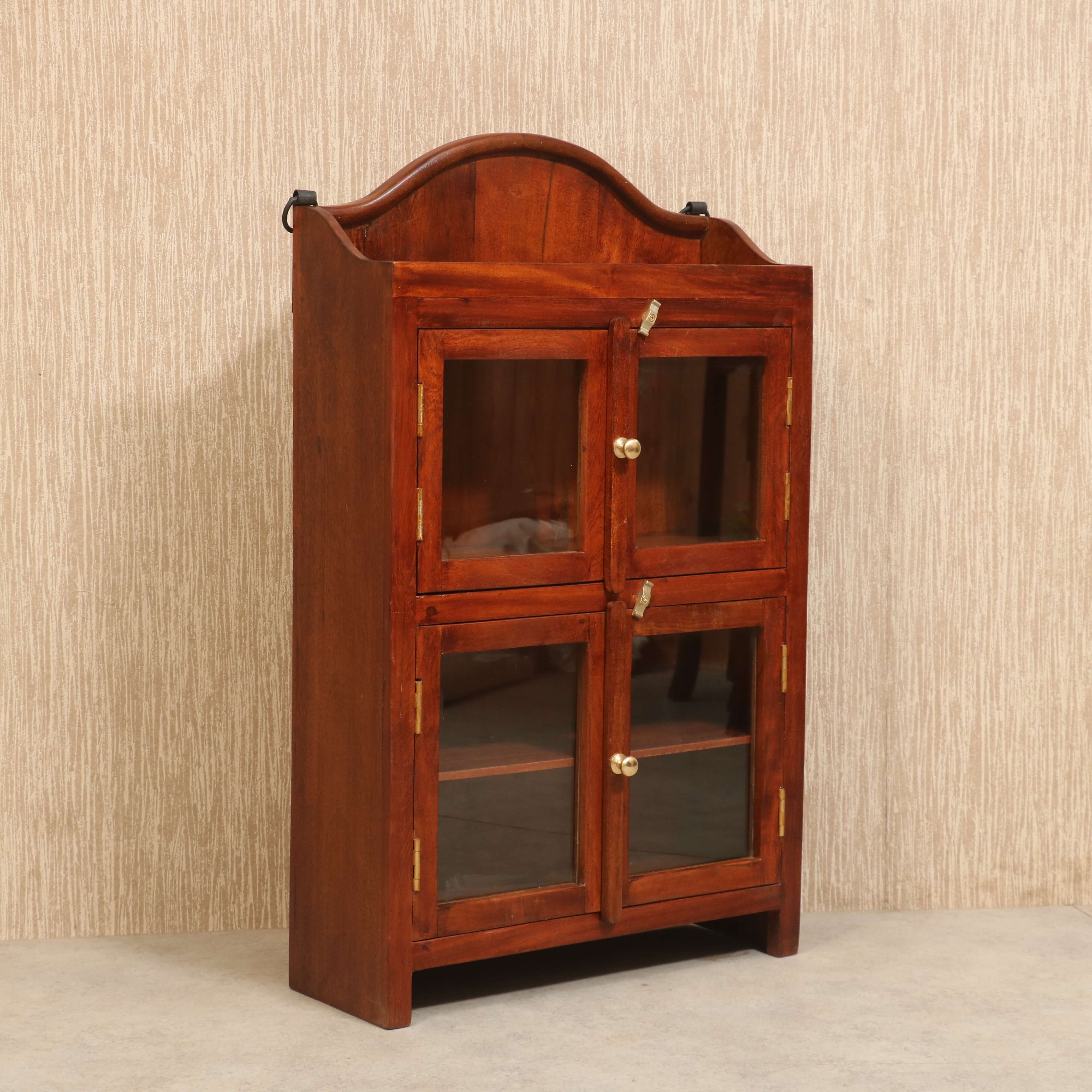 Two Partition + 1 Shelf at Down + 1 Tray Simple Glass and Wooden Cabinet Wall Cabinet