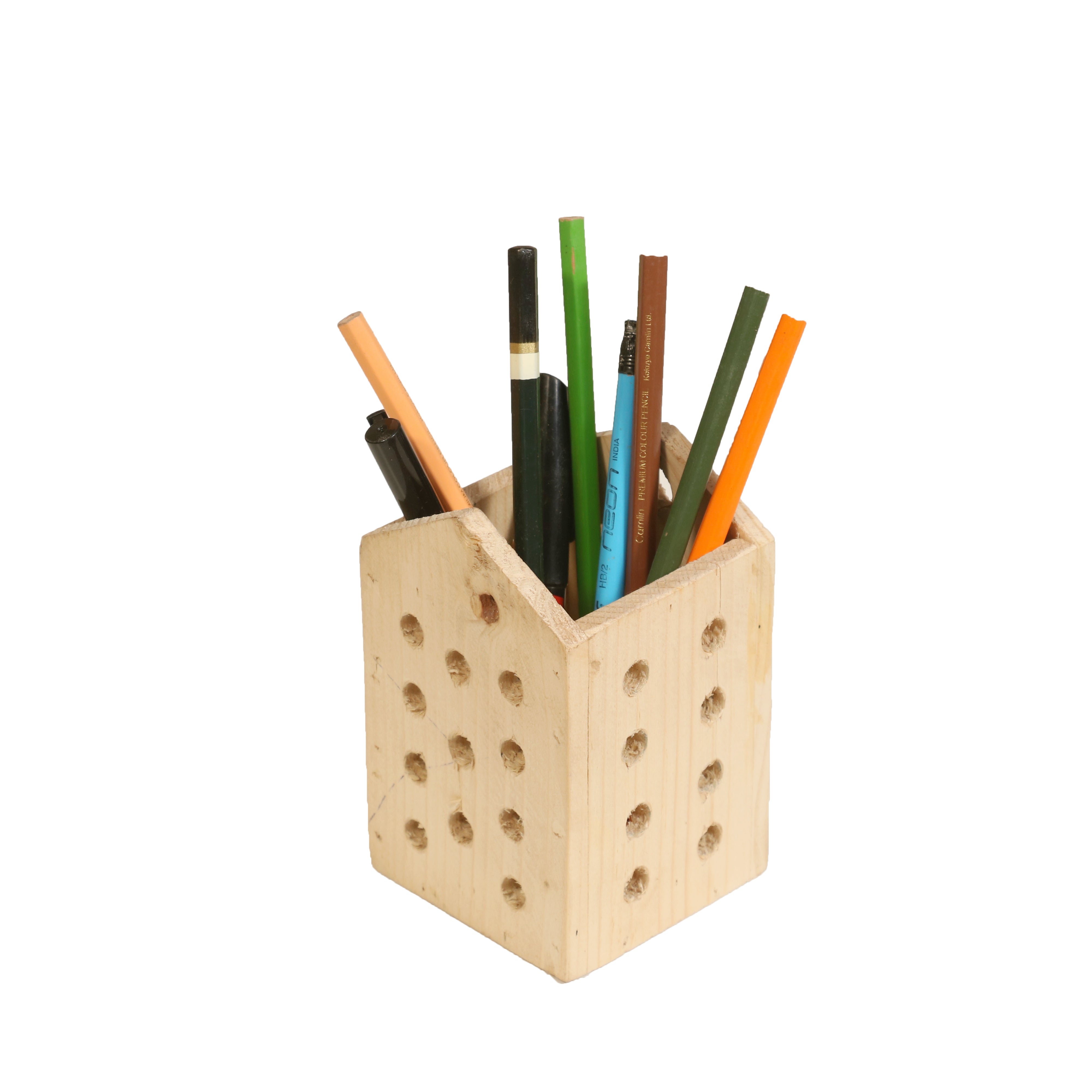 Pine Wood Pencil Stand Desk Organizer