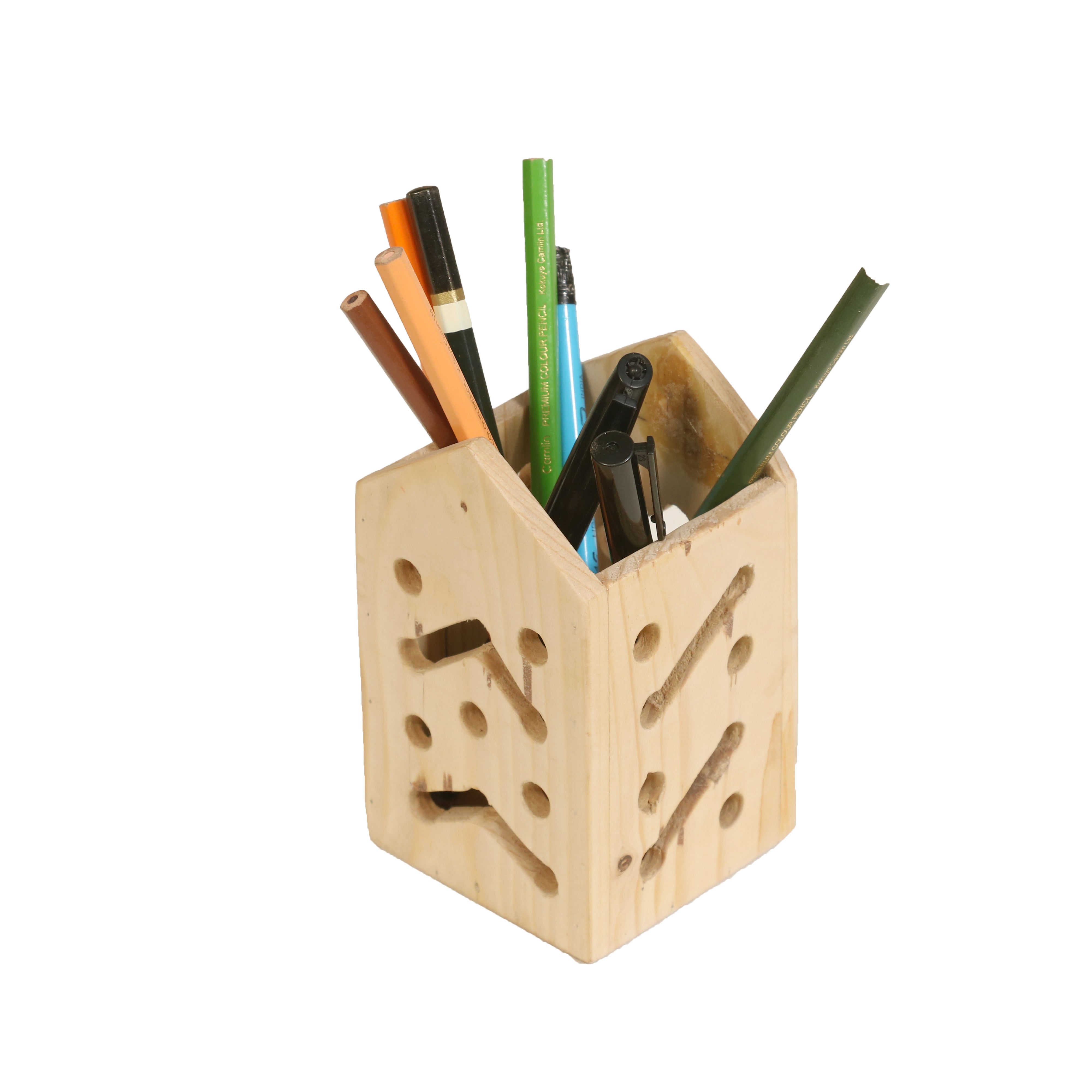 Pine Wood Pencil Stand Desk Organizer