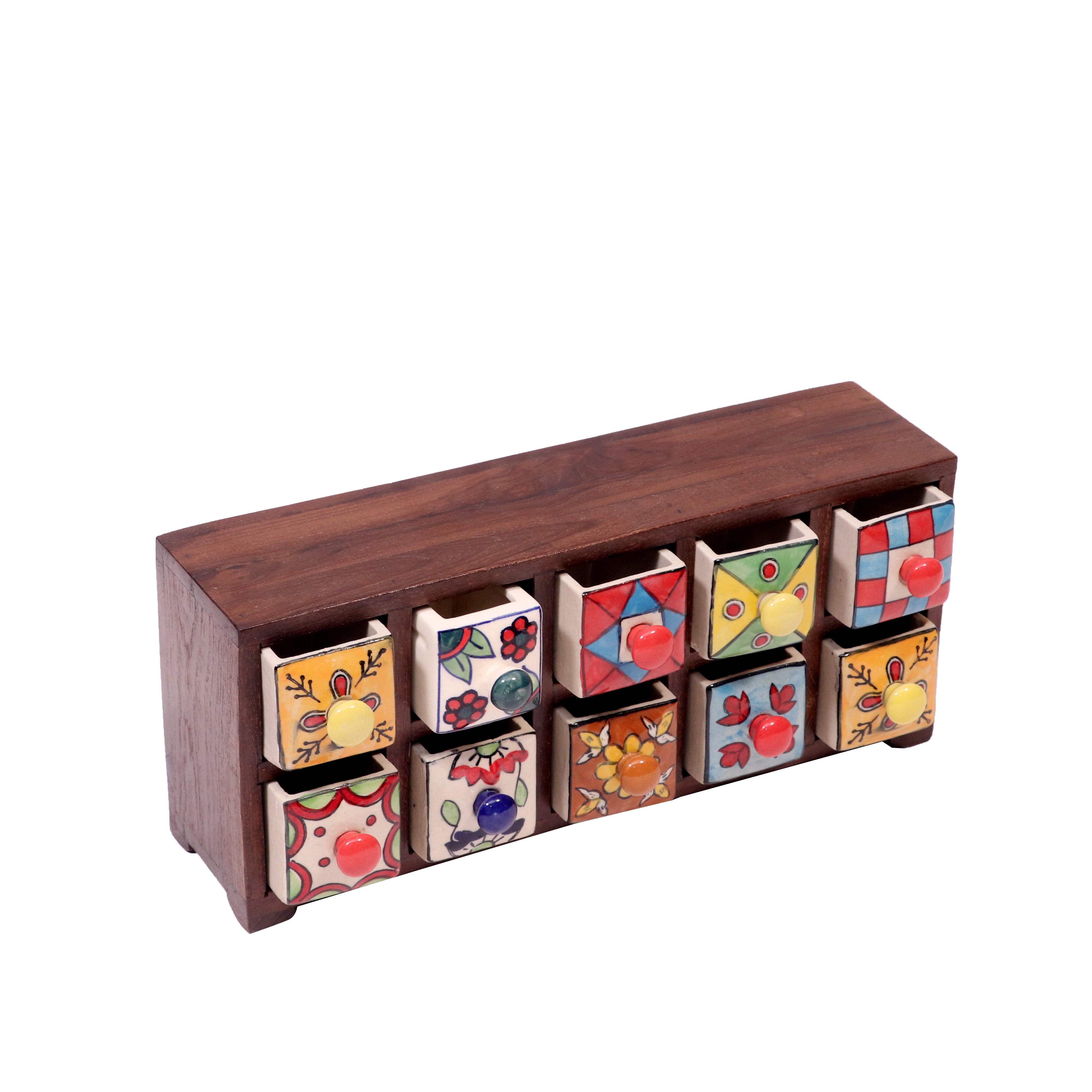 10 drawers double row ceramic miniature chest-(Dark Touch) Desk Organizer