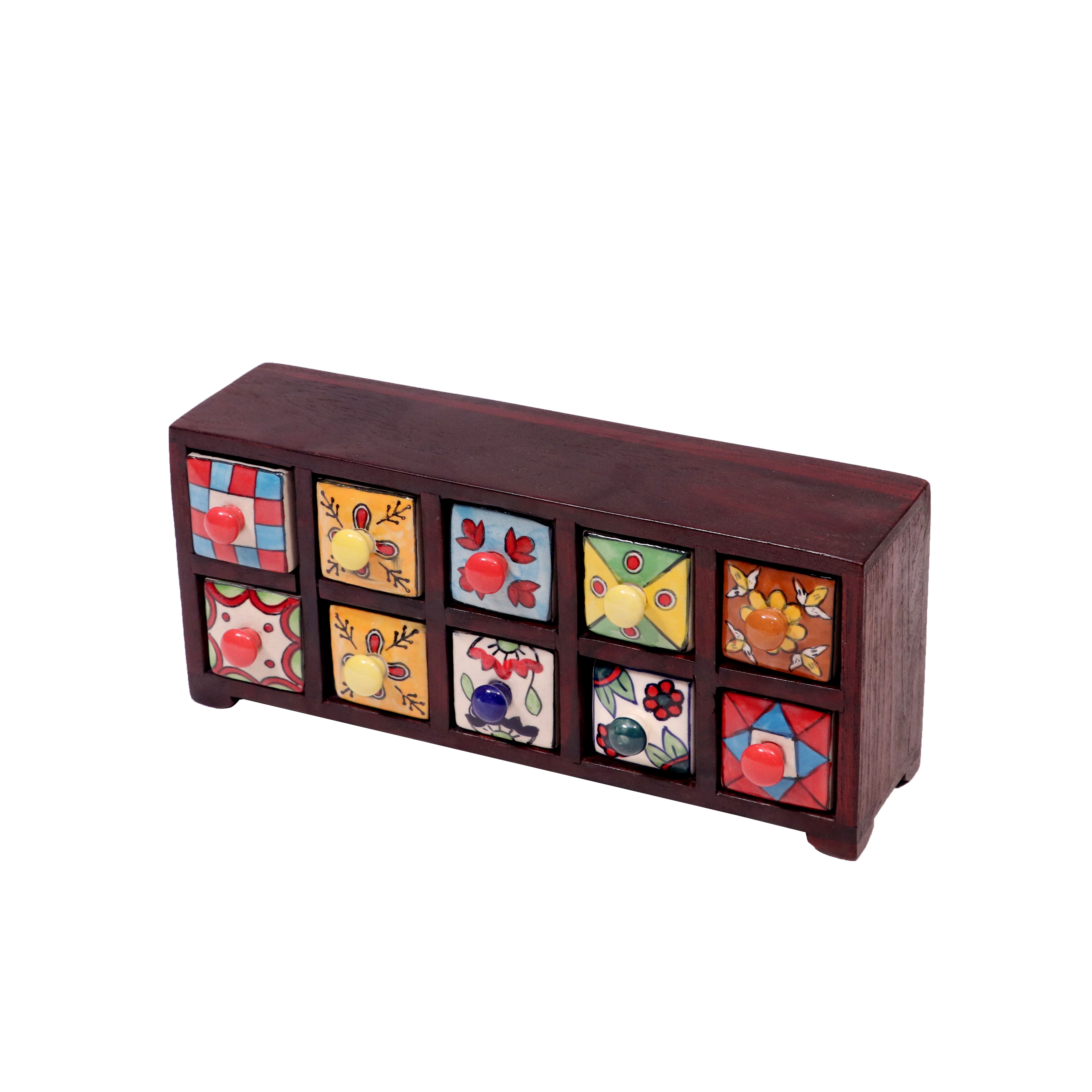10 drawers double row ceramic miniature chest -(Mahogany Touch) Desk Organizer