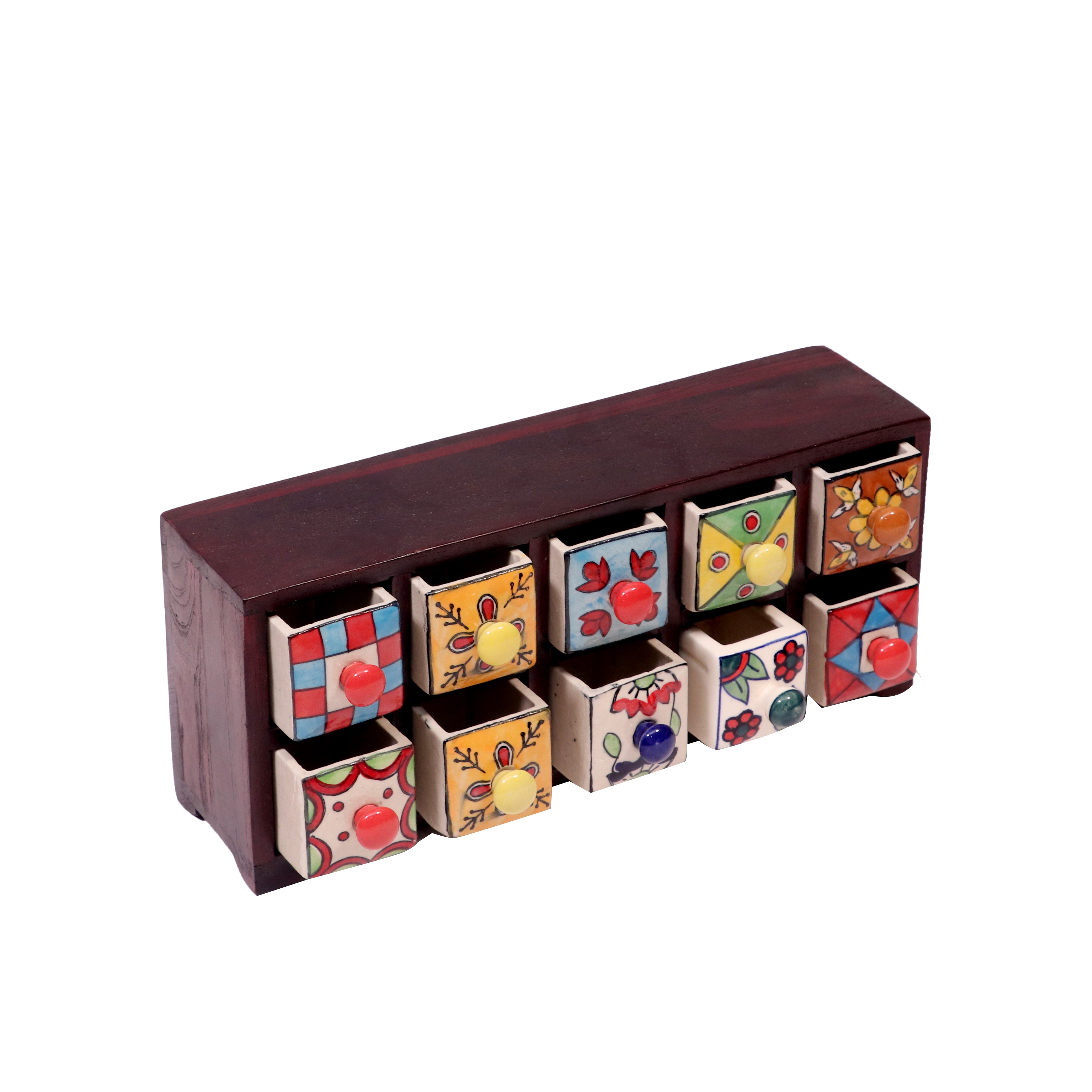 10 drawers double row ceramic miniature chest -(Mahogany Touch) Desk Organizer