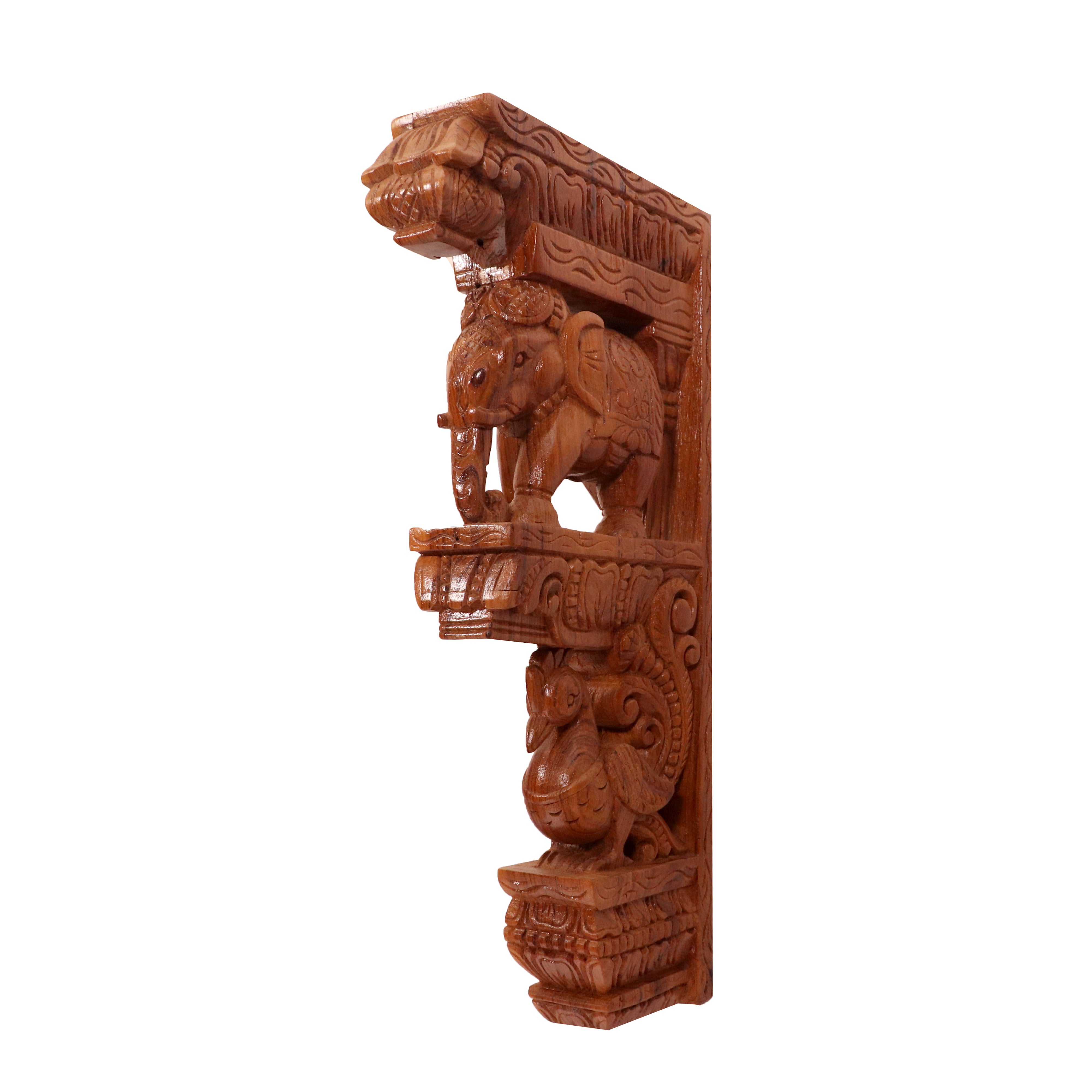 Elephant peacock figurine teak wood corbel door bracket Door Bracket