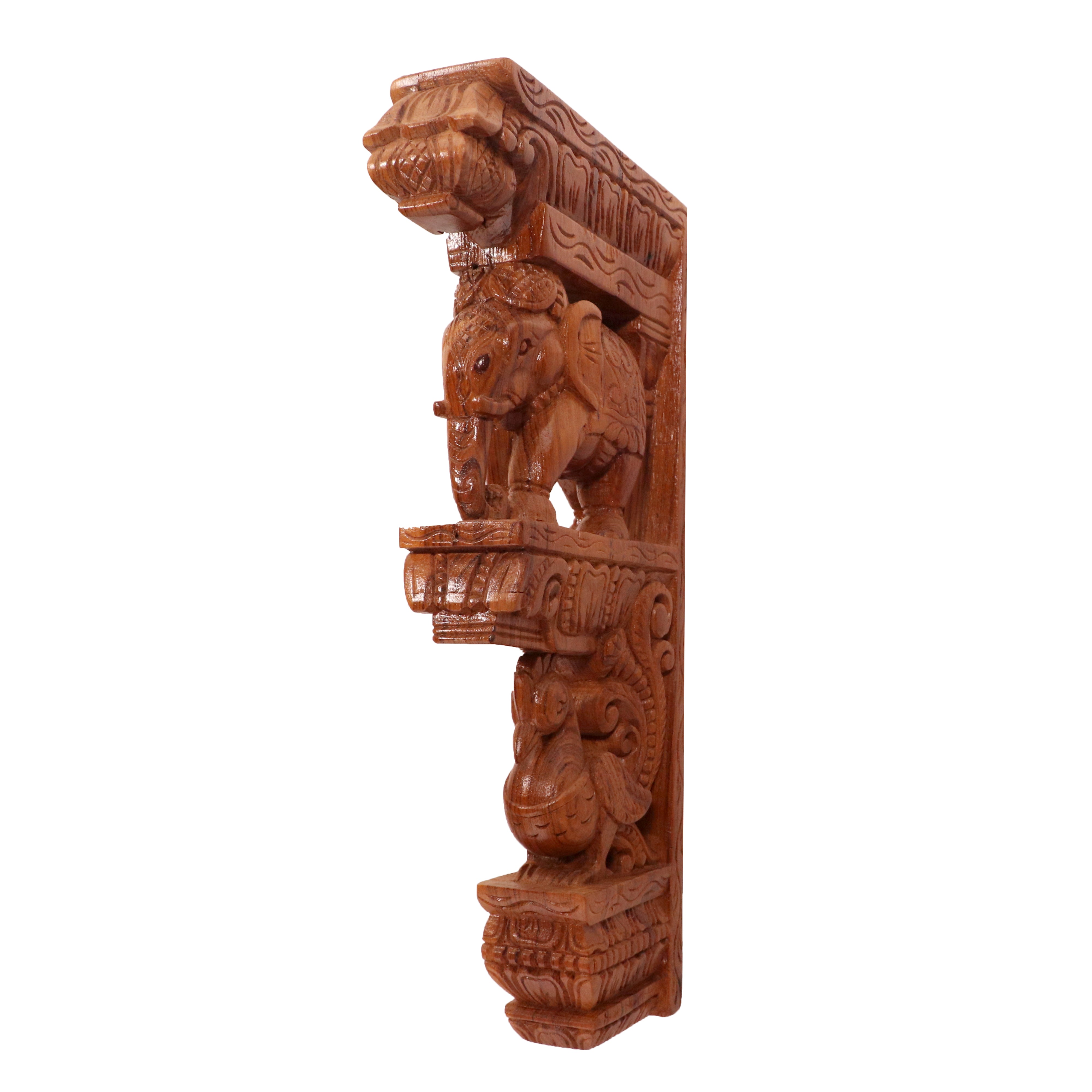 Elephant peacock figurine teak wood corbel door bracket Door Bracket