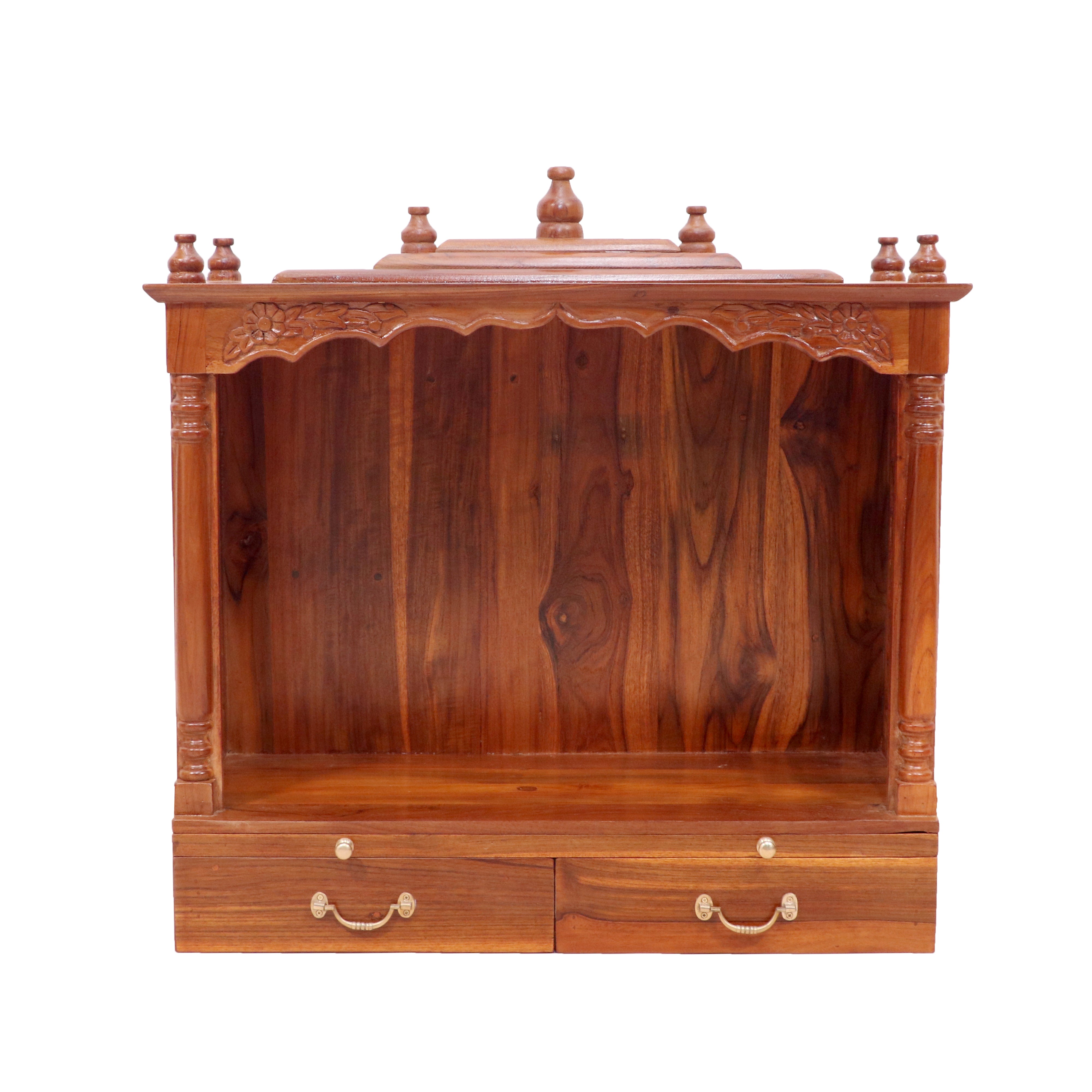 Solid teak wide Jali temple with 2 Drawers & 2 Tray Temple