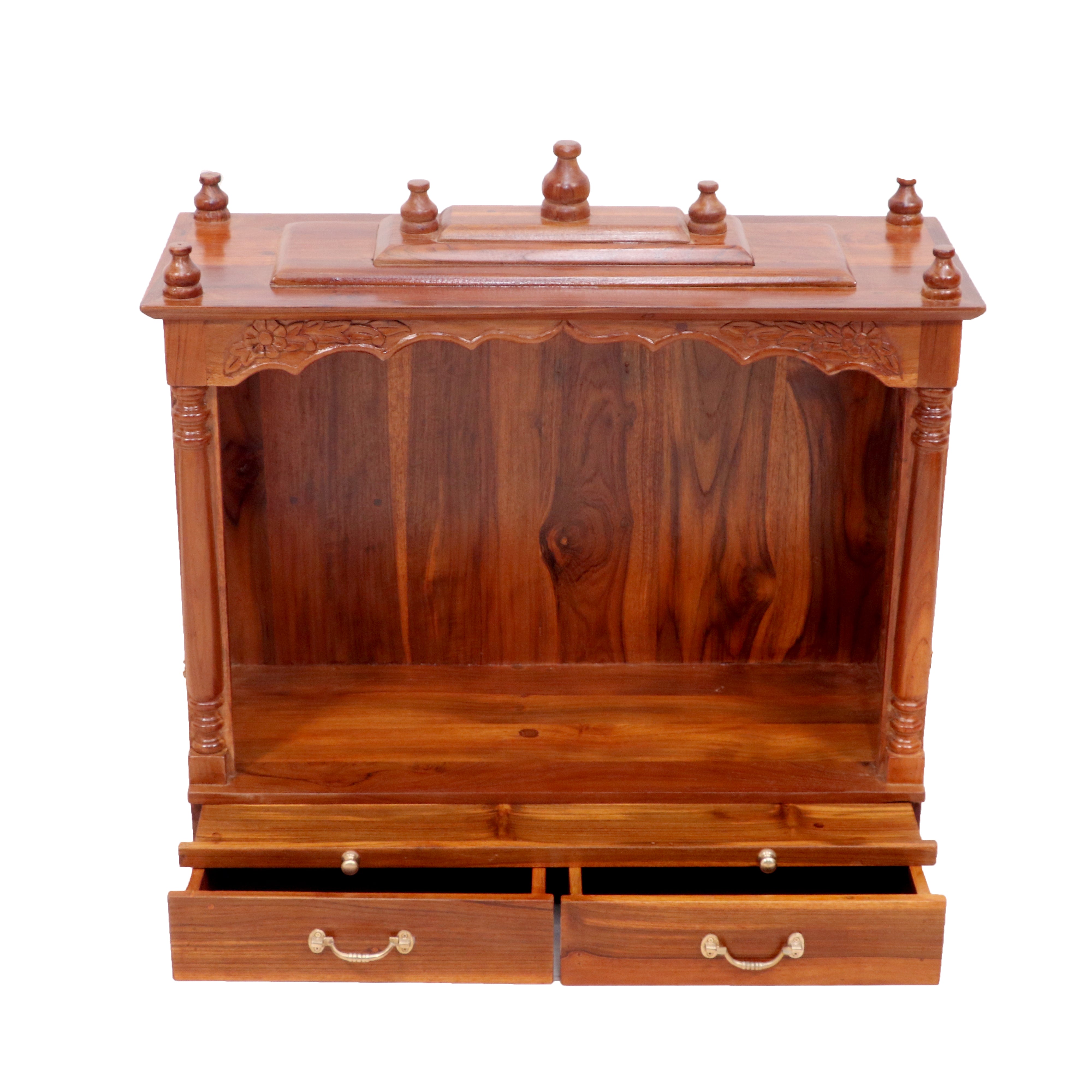 Solid teak wide Jali temple with 2 Drawers & 2 Tray Temple