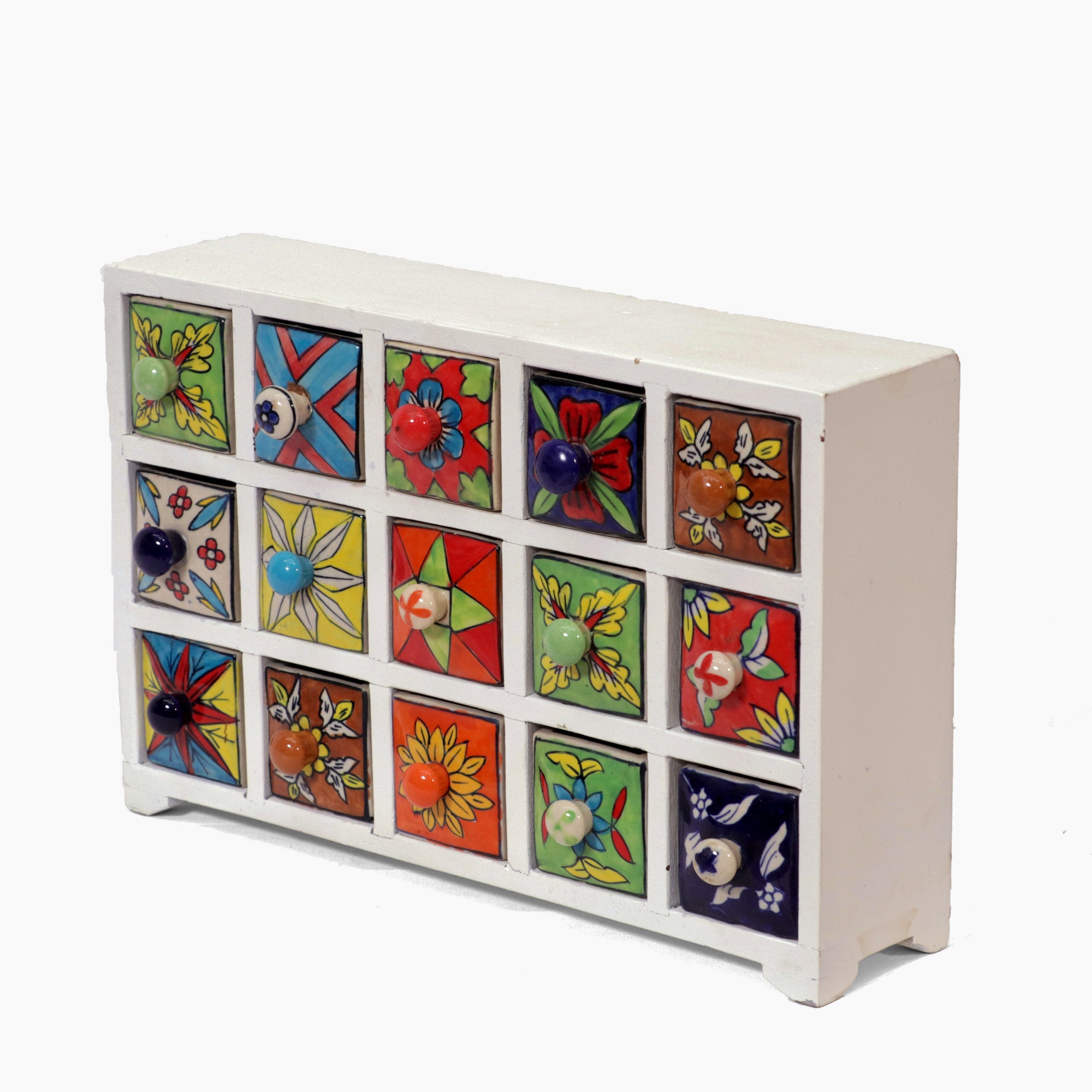 15 Drawer Ceramic Chest (White Color) Desk Organizer