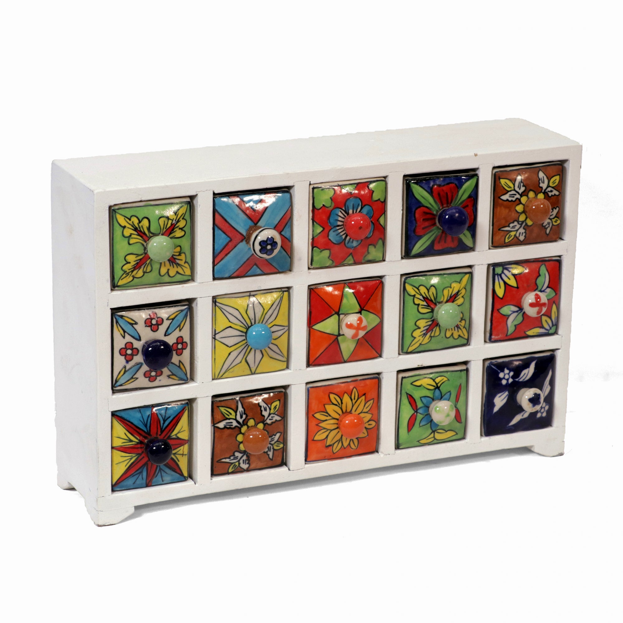 15 Drawer Ceramic Chest (White Color) Desk Organizer